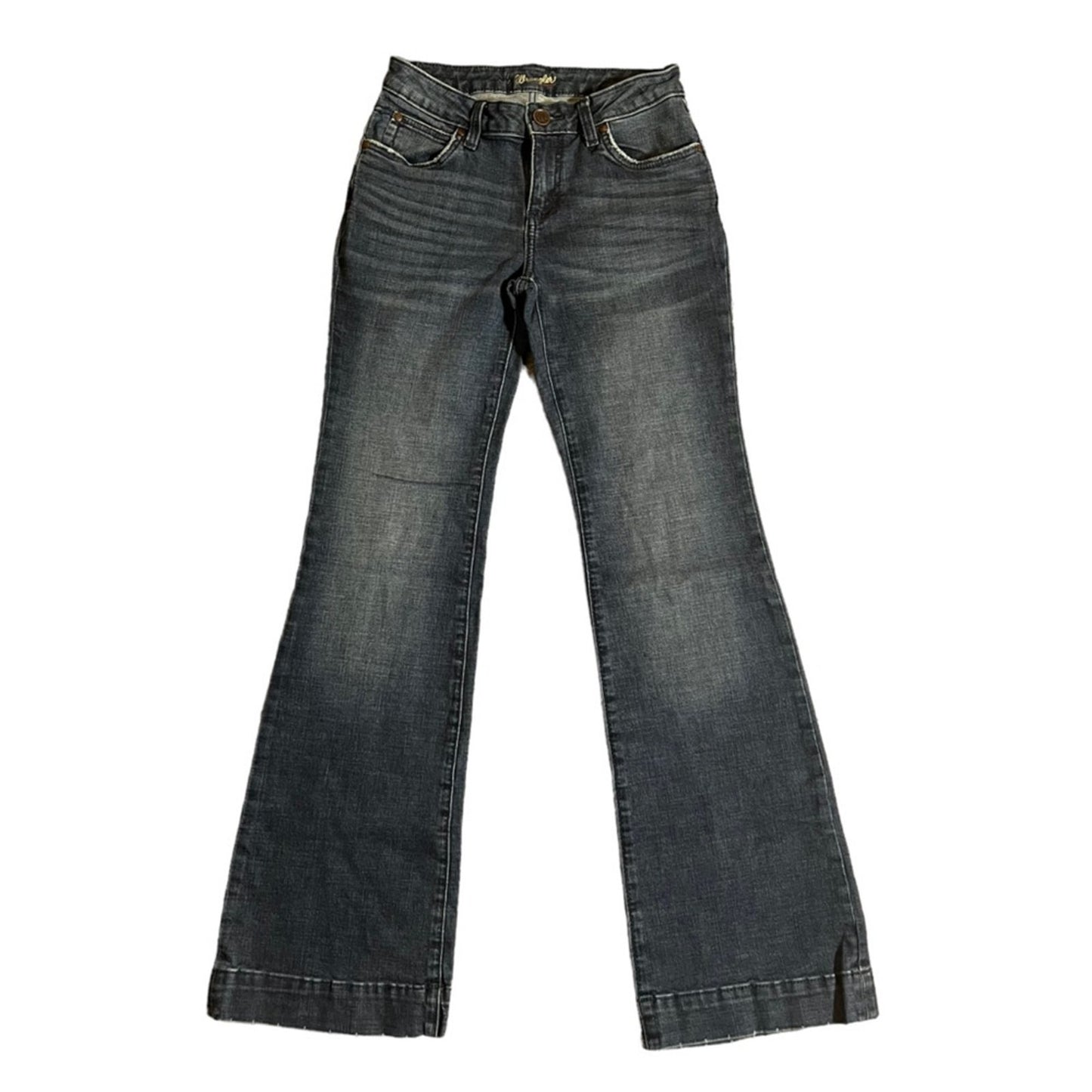 Wrangler Retro Mid Rise Wide Leg Trouser Jeans Womens Size 3x34 Whiskered Long
