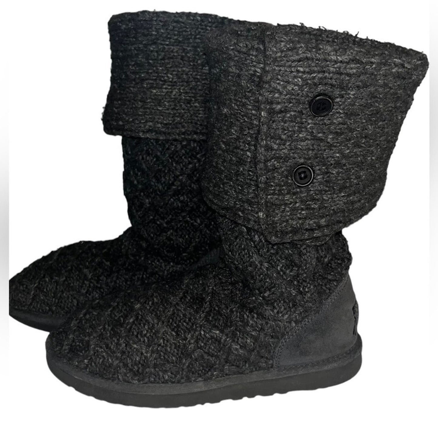 UGG Shearling Boots Womens Size 7 Gray Classic Long Sheepskin Lattice Knit 