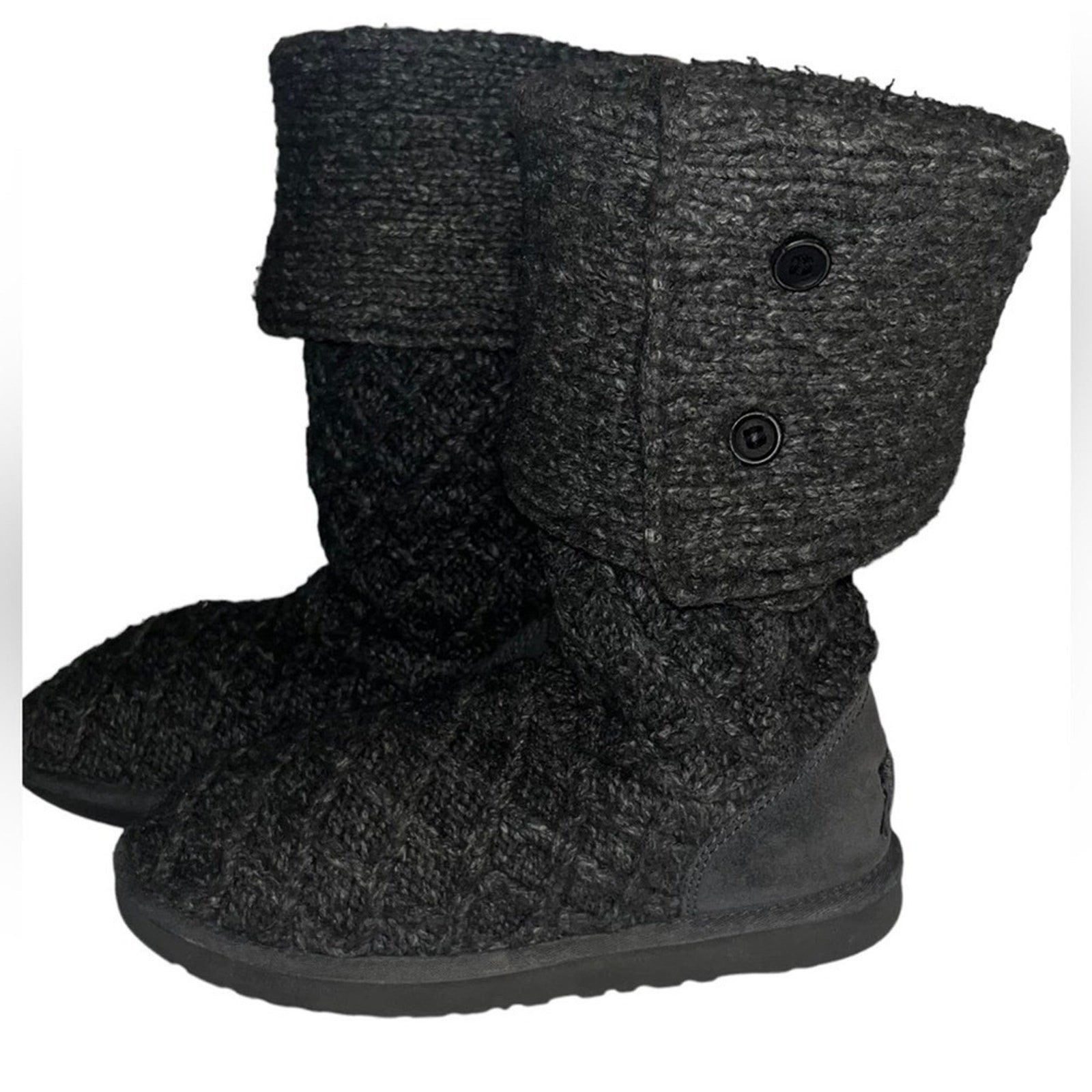 UGG Shearling Boots Womens Size 7 Gray Classic Long Sheepskin Lattice Knit 