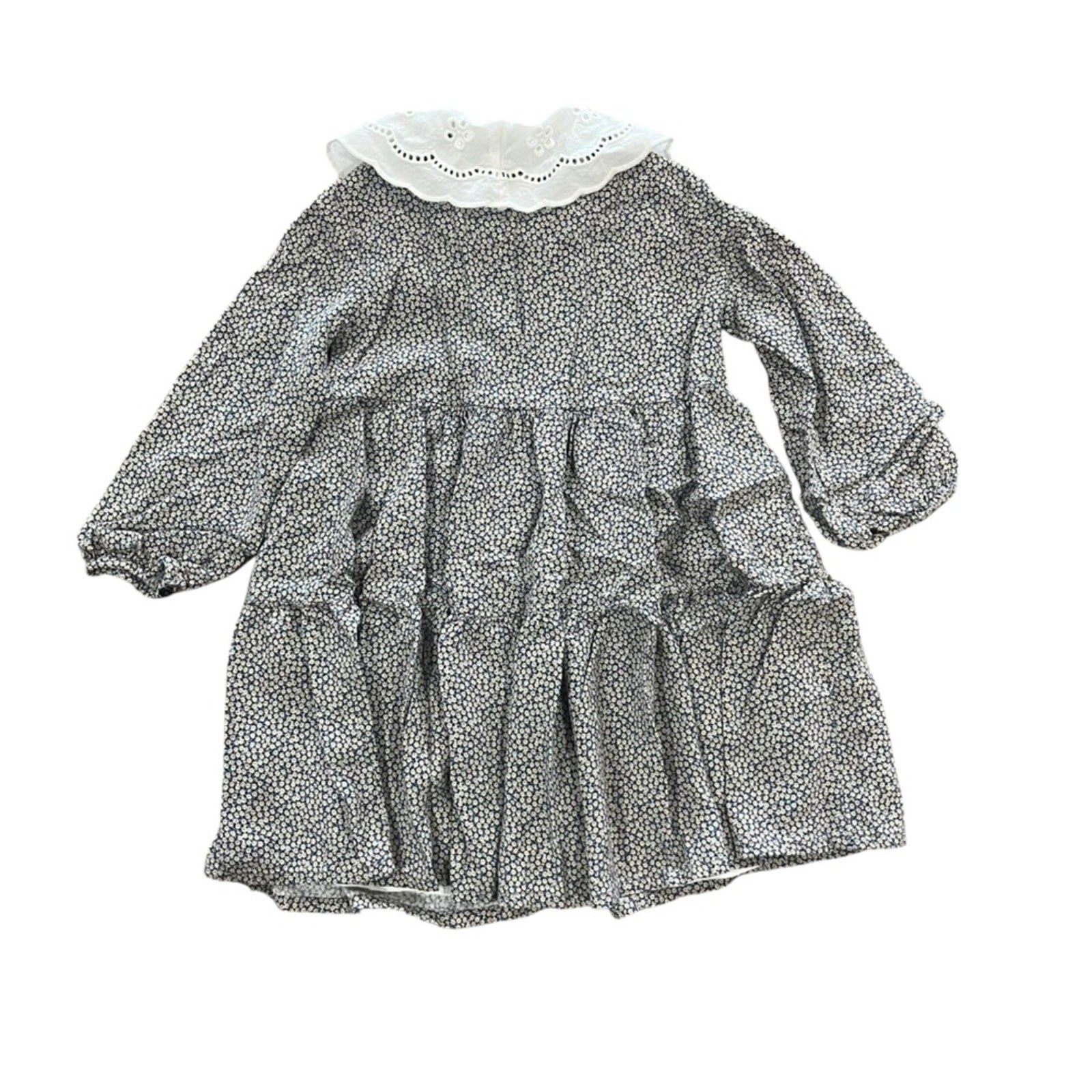 ZARA Kids Dress Size 6 Floral Peter Pan Collar Long Sleeve Front Buttons Lining