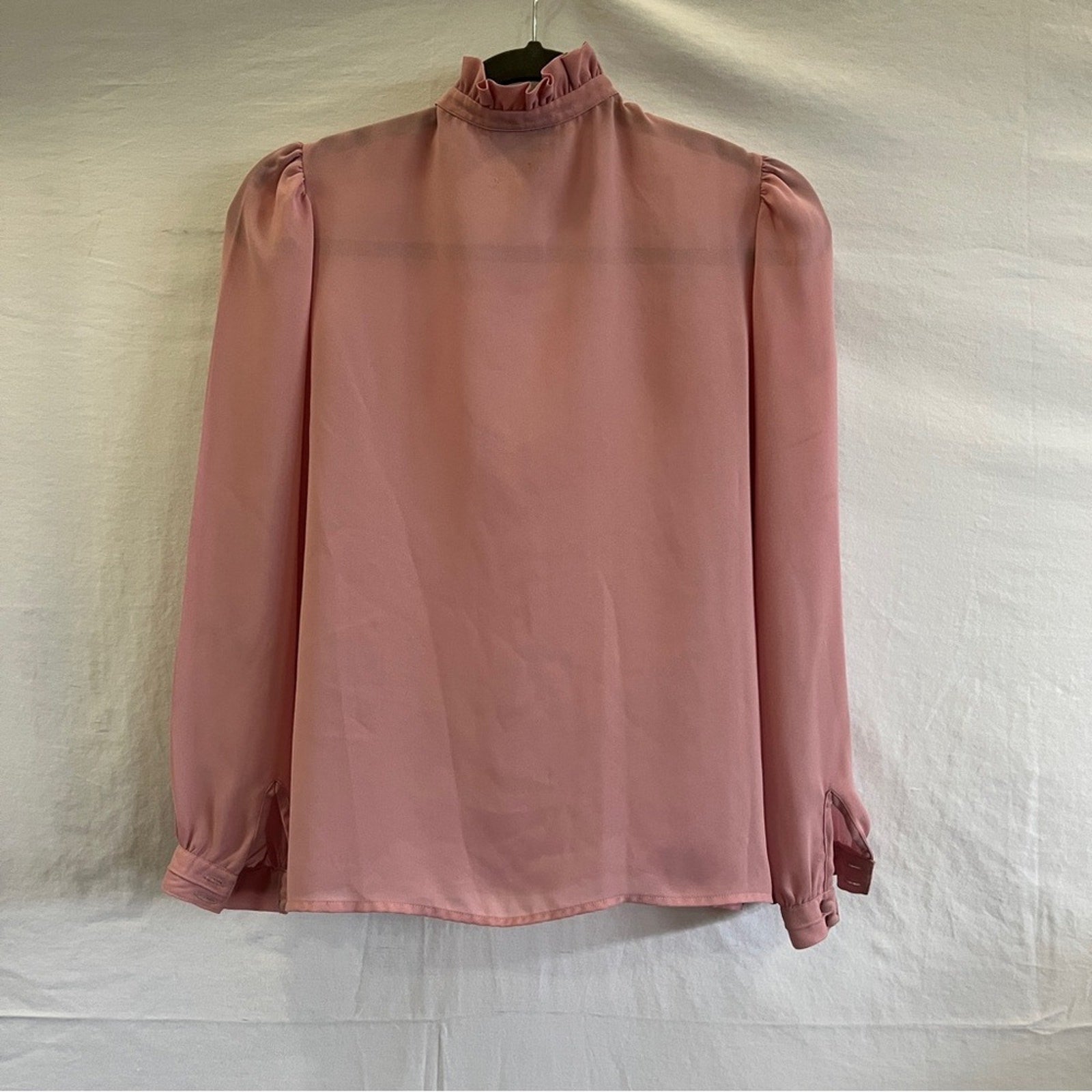 KLE Blouse Womens Size Medium Sheer Ruffle Neck Blush Pink Vintage Nostalgic 80s