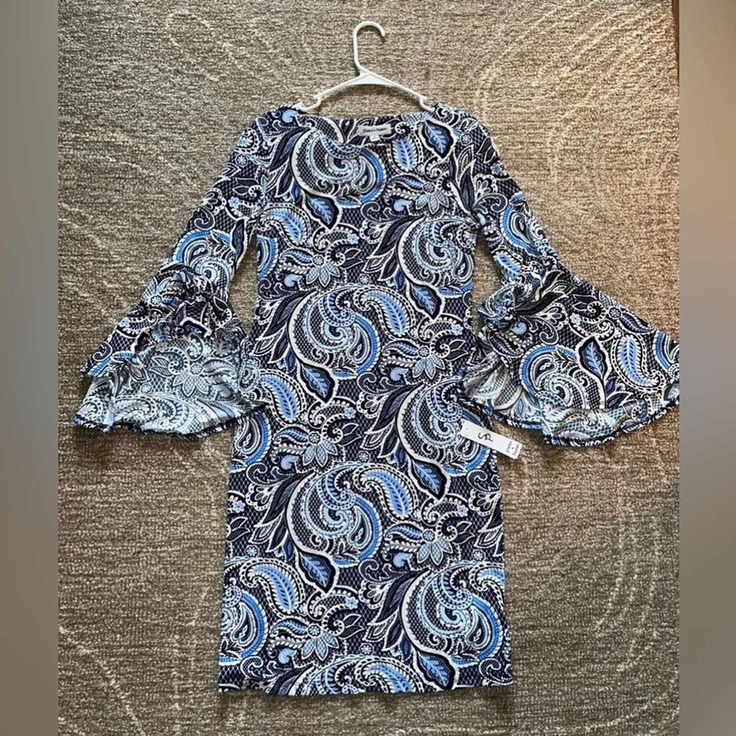 Womens Pencil Dress Size 6 Paisley Blue Black 3/4 Length Flared Sleeves NWT