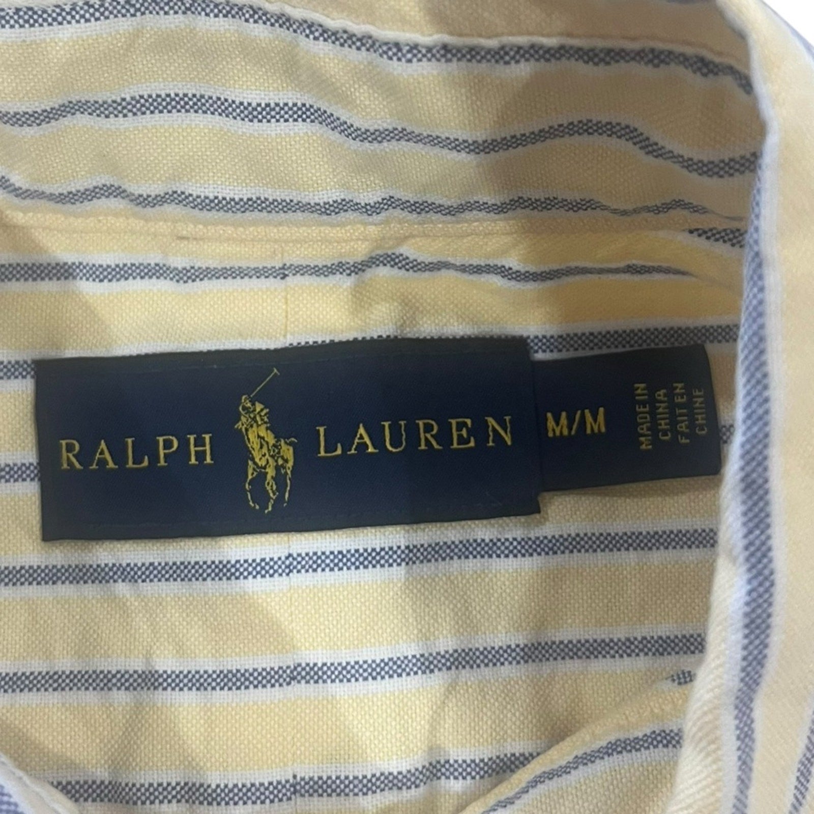 Ralph Lauren Button Down Shirt Men Medium Yellow Blue Stripe Long Sleeve Classic
