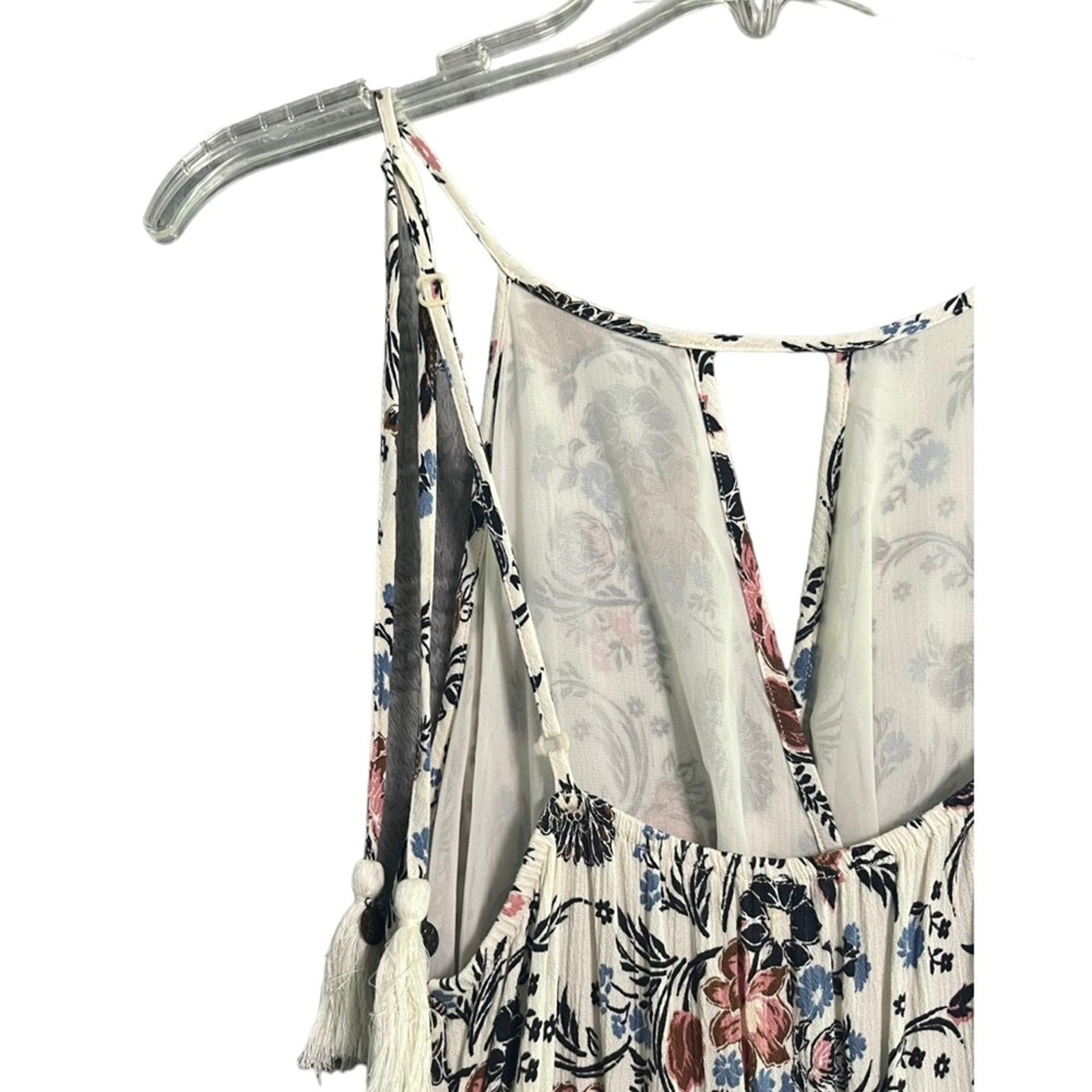 American Eagle Maxi Womens Size Medium Long Floral Keyhole Tassel Tie Dress