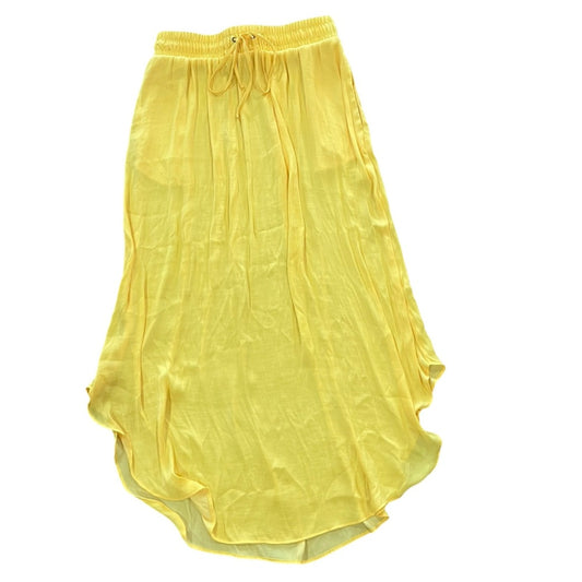 Simply Vera Women Midi Skirt Yellow Asymmetrical Elastic Waist Tie Vibrant Artsy