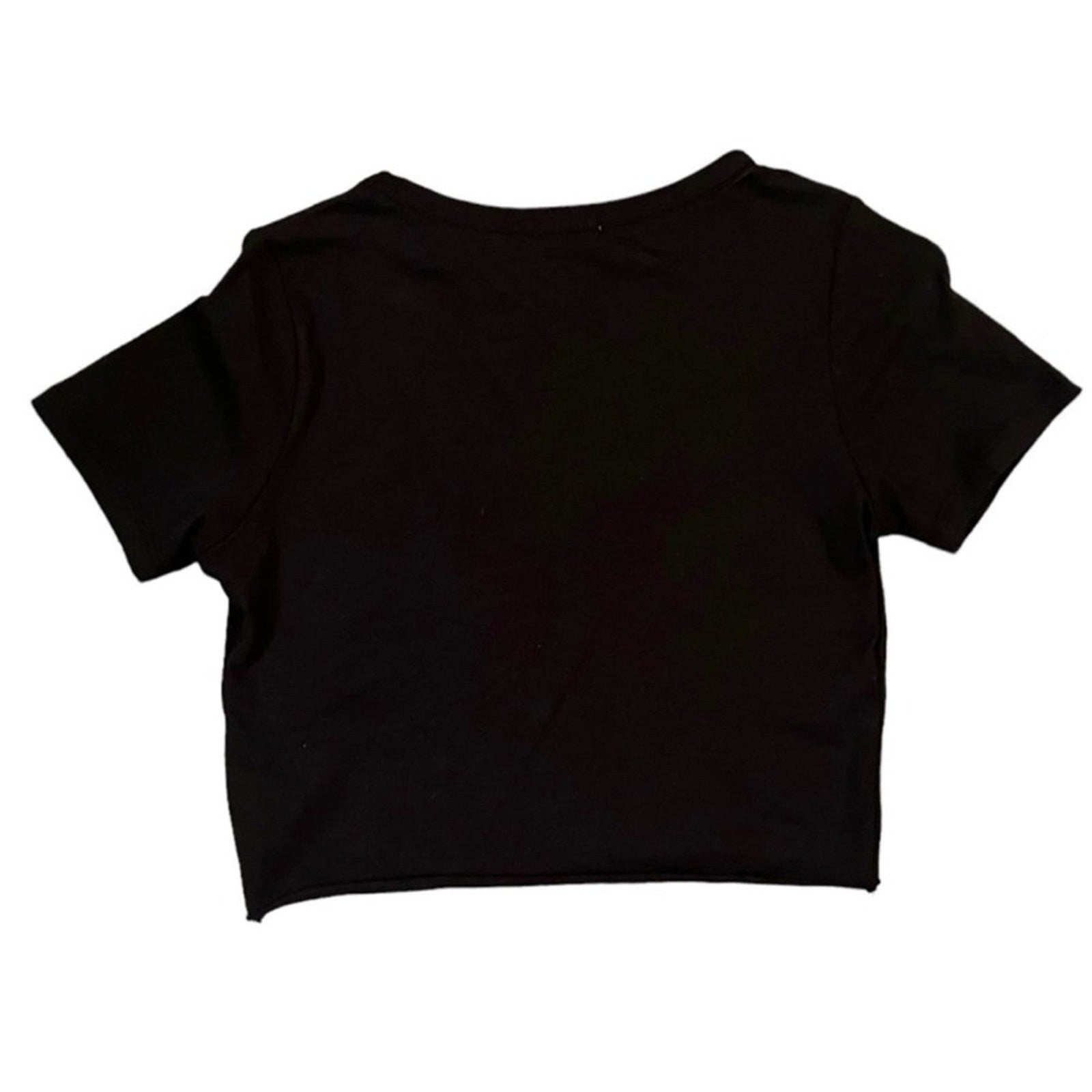 Occasion Biker Crop Top Womens Size Large Black Low V Neck Cutout Eagle NWT 