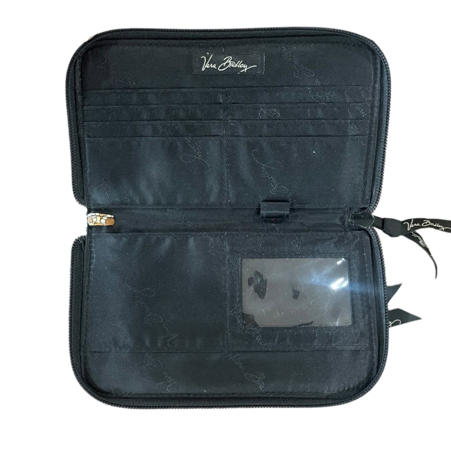 Vera Bradley Zip Around Wallet Large Black Brown Quilted Credit Card Pockets