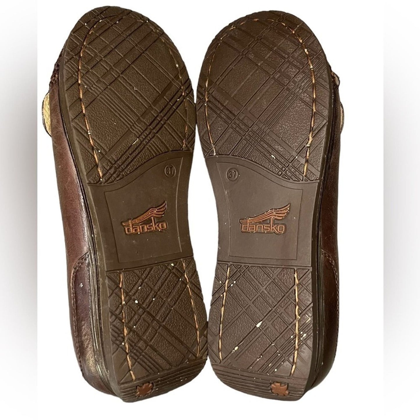 Dansko Pam Women Size 37 Brown Flats Leather Button Wedge Heel Flat 