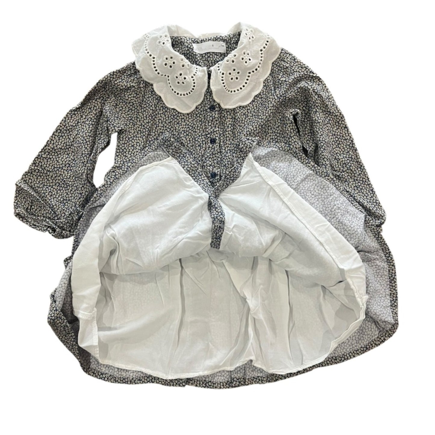 ZARA Kids Dress Size 6 Floral Peter Pan Collar Long Sleeve Front Buttons Lining