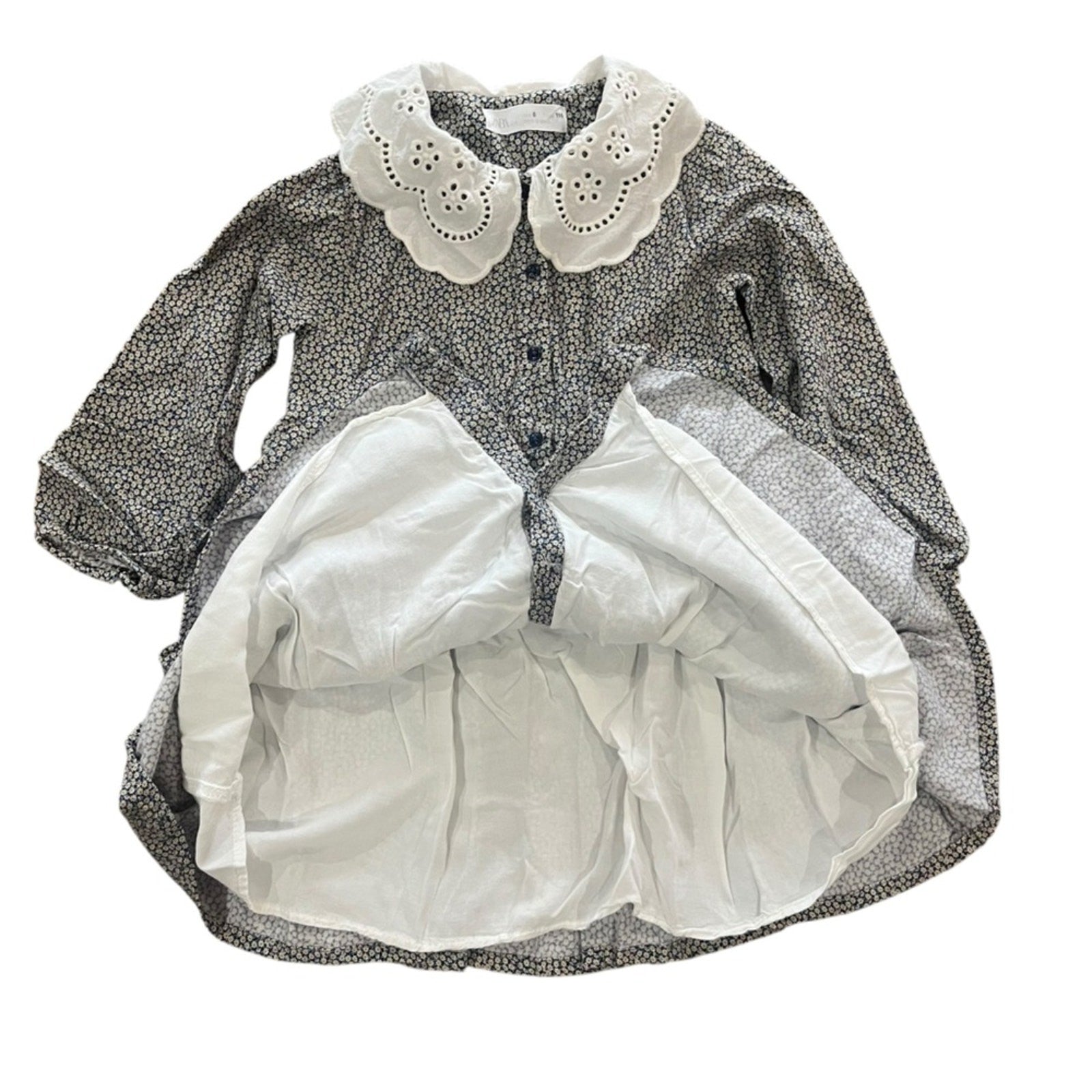 ZARA Kids Dress Size 6 Floral Peter Pan Collar Long Sleeve Front Buttons Lining