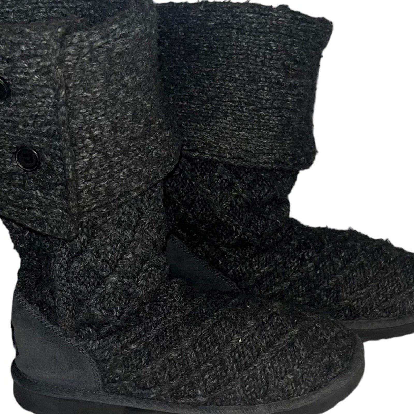 UGG Shearling Boots Womens Size 7 Gray Classic Long Sheepskin Lattice Knit 