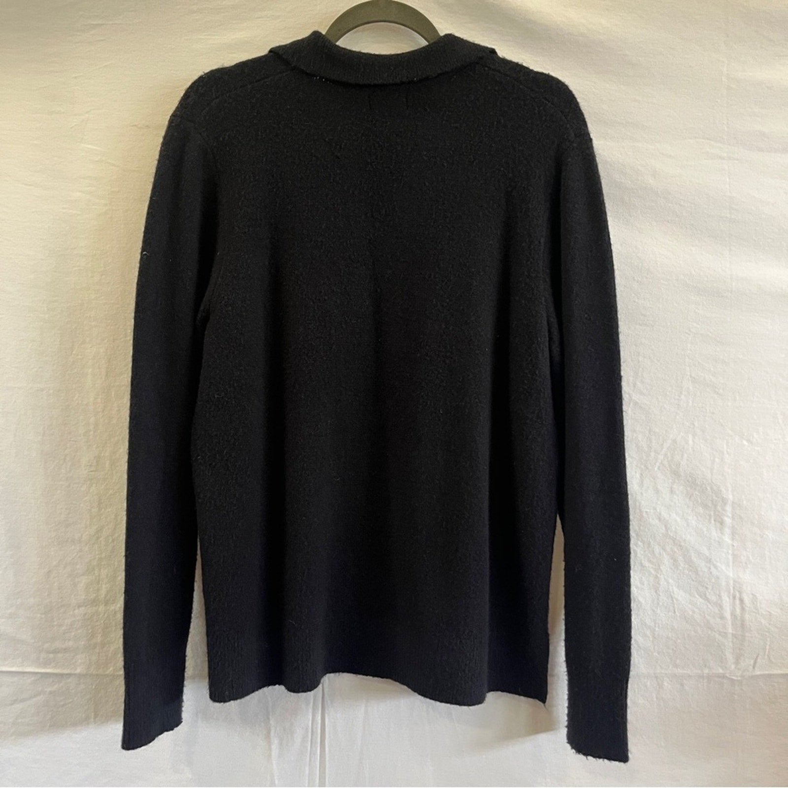 J Crew Sweater Polo Women Size Medium Black Extra Soft Yarn Premium Plain V Neck