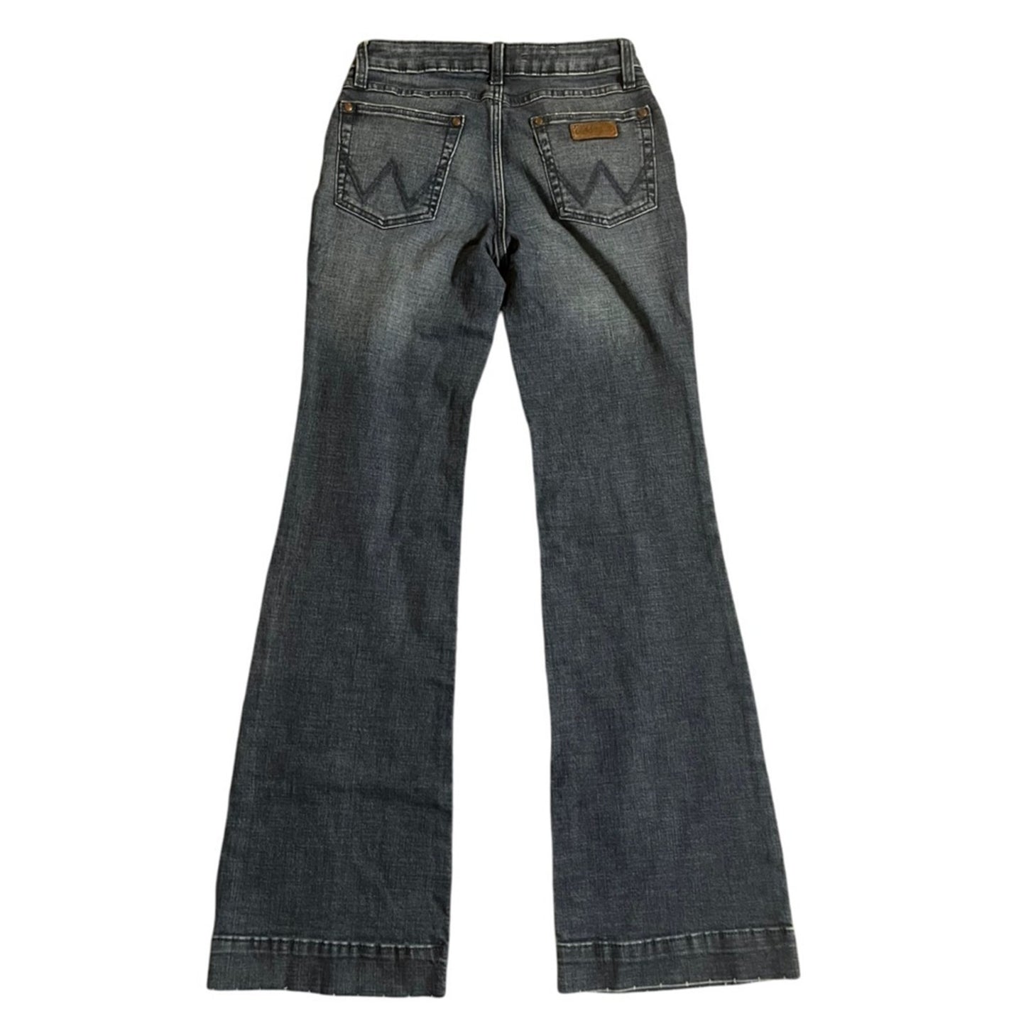 Wrangler Retro Mid Rise Wide Leg Trouser Jeans Womens Size 3x34 Whiskered Long