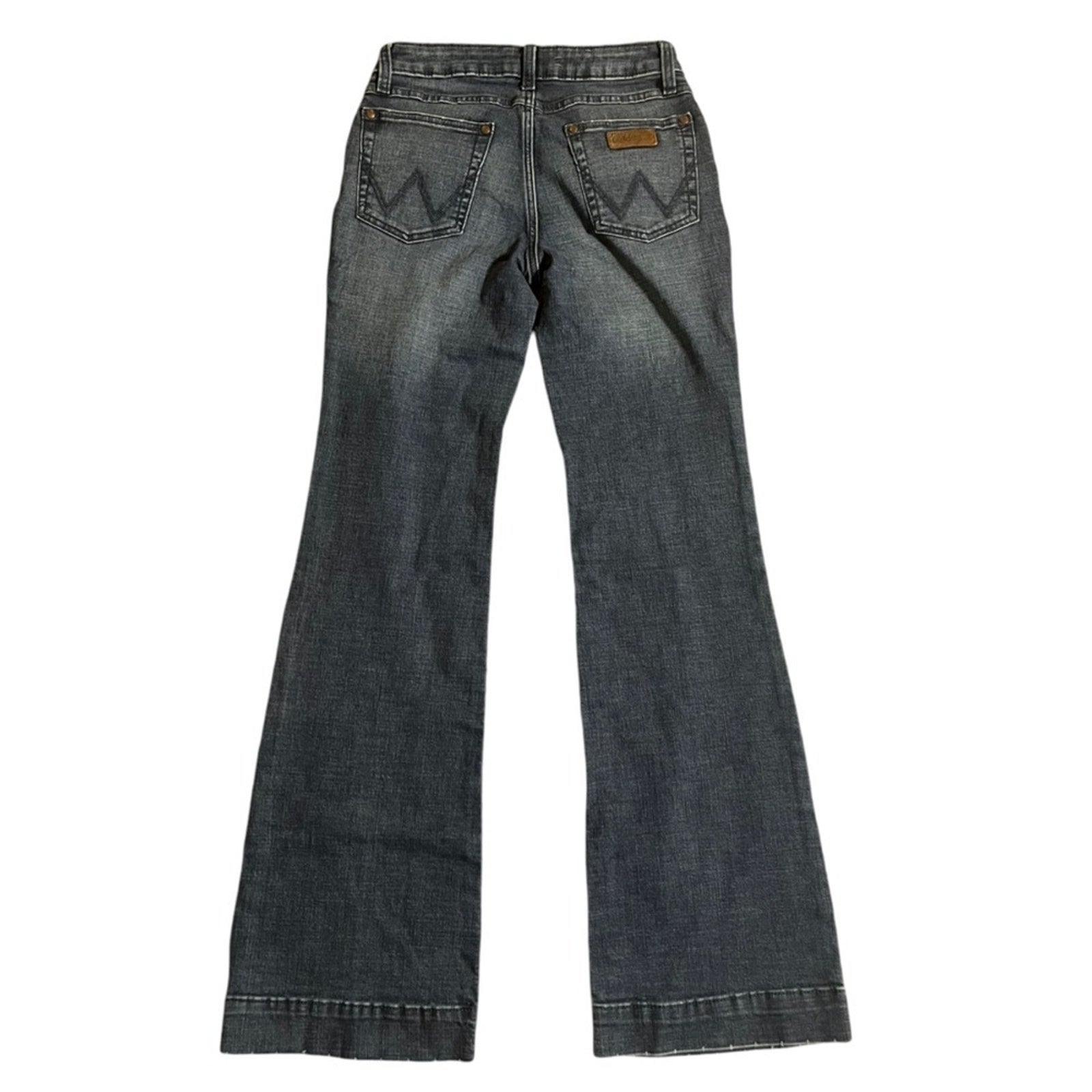 Wrangler Retro Mid Rise Wide Leg Trouser Jeans Womens Size 3x34 Whiskered Long