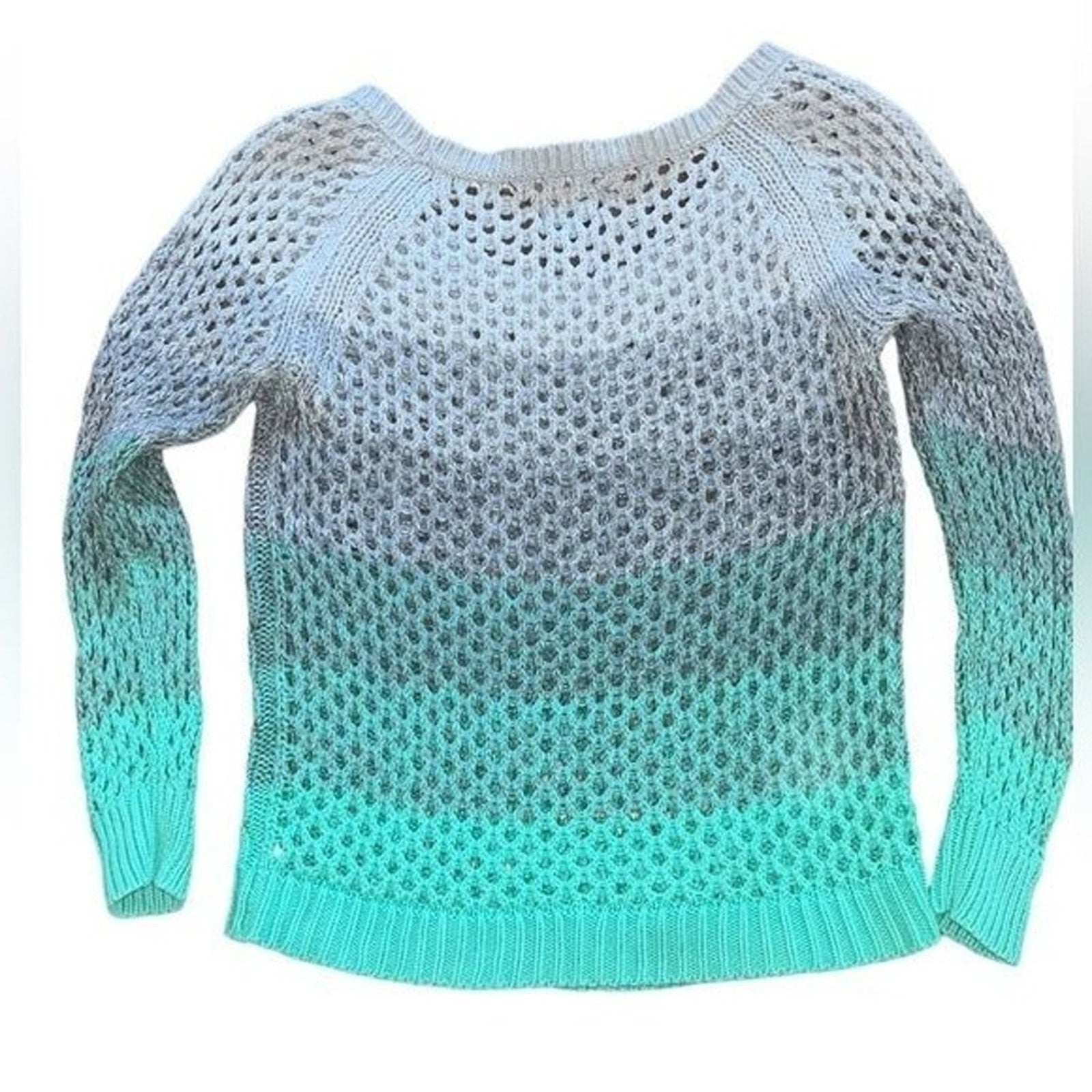 American Eagle Cable Knit Sweater Womens Size Medium Gray Green Ombré 