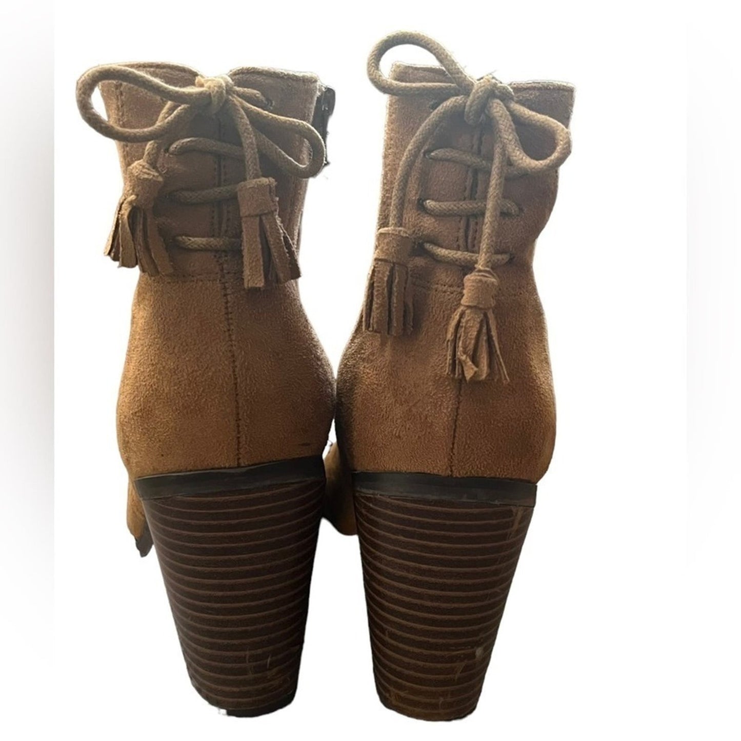Parker & Sky Ankle Boots Size 8.5 Cognac Brown Faux Suede Block Heel 3.5” Zip