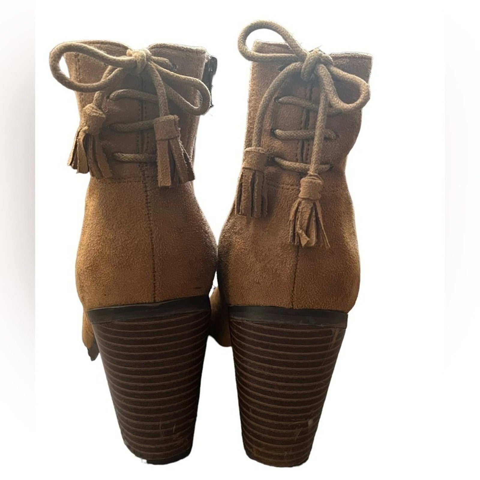 Parker & Sky Ankle Boots Size 8.5 Cognac Brown Faux Suede Block Heel 3.5” Zip