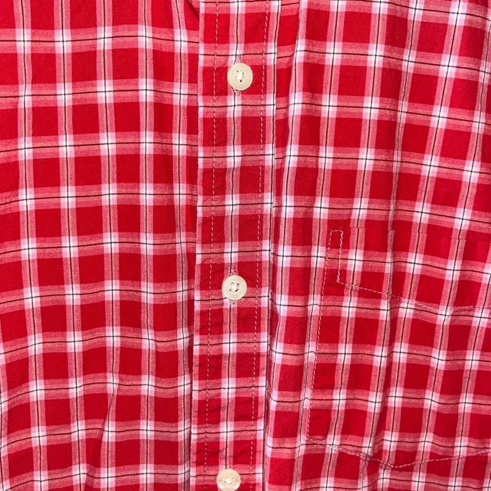 Gap Classic Fit Shirt Mens Size Large Button Down Red White Plaid Long Sleeve 