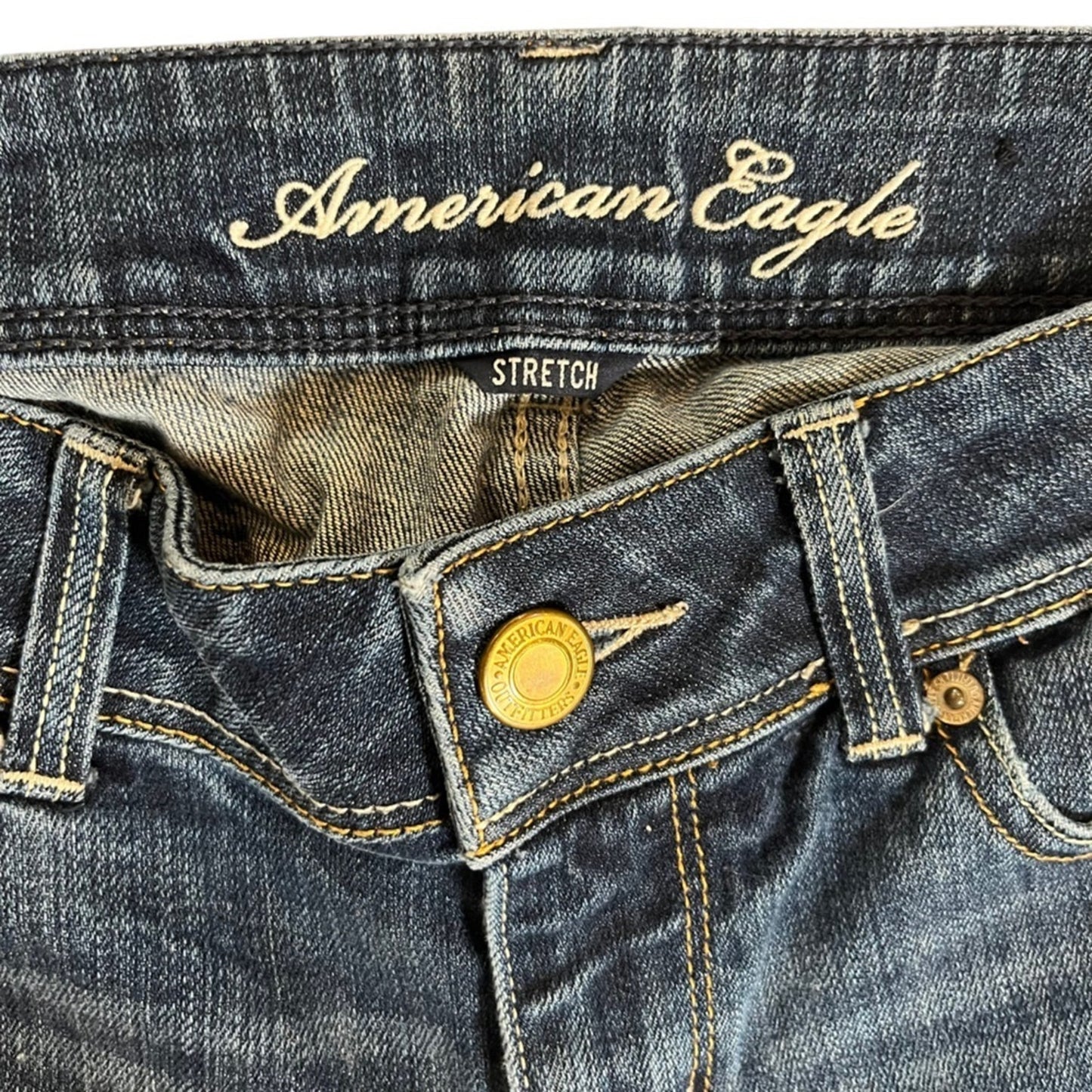 American Eagle Slim Boot Stretch Jeans Womens Size 8 Blue Dark Wash Whiskered 