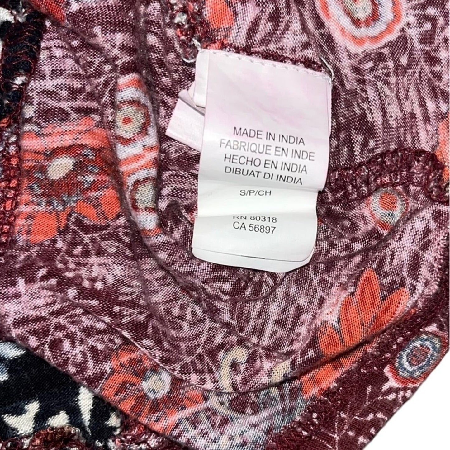 Lucky Brand Mixed Print Blouse Womens Size Small Back Button Ruffle Boho Chic