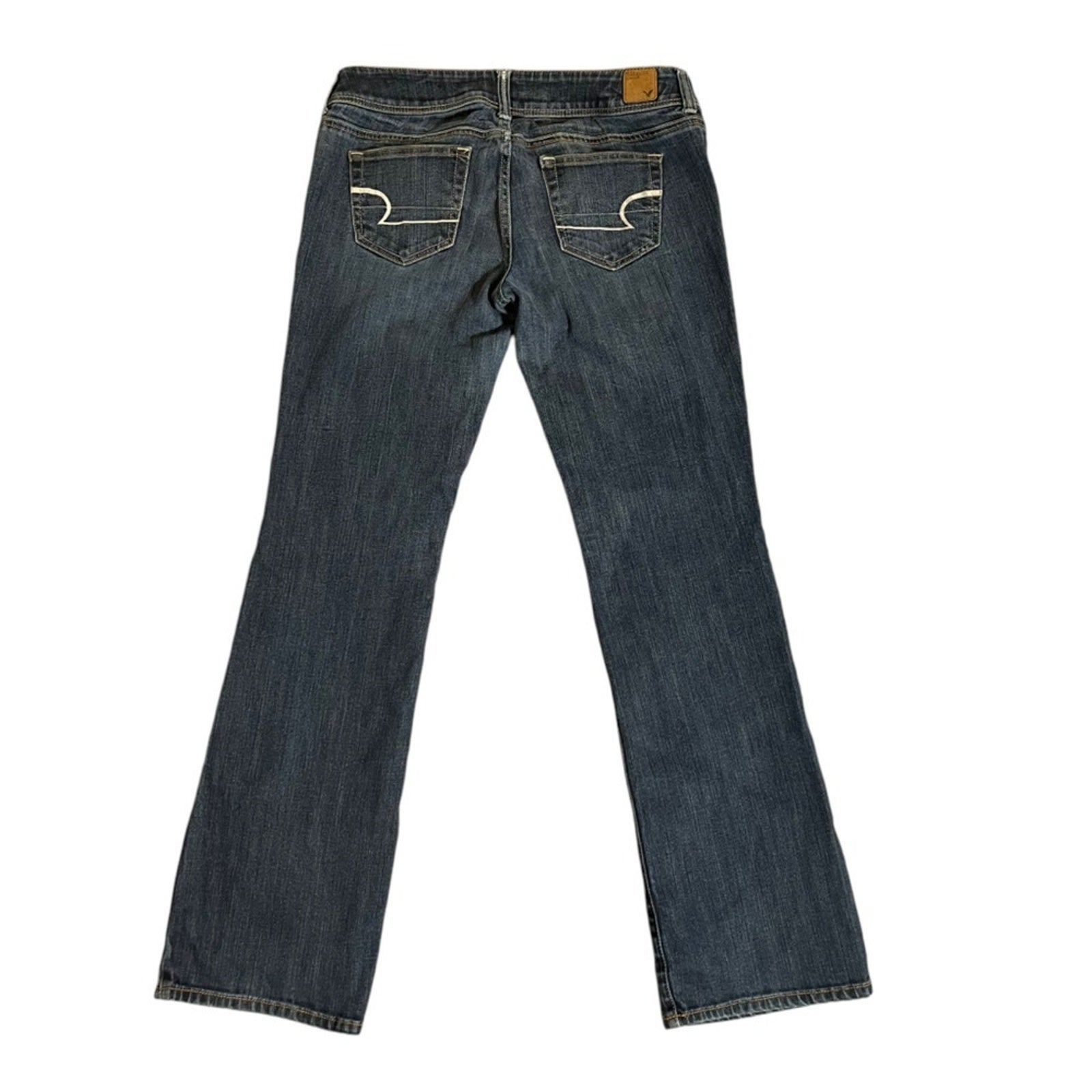 American Eagle Slim Boot Stretch Jeans Womens Size 8 Blue Dark Wash Whiskered 