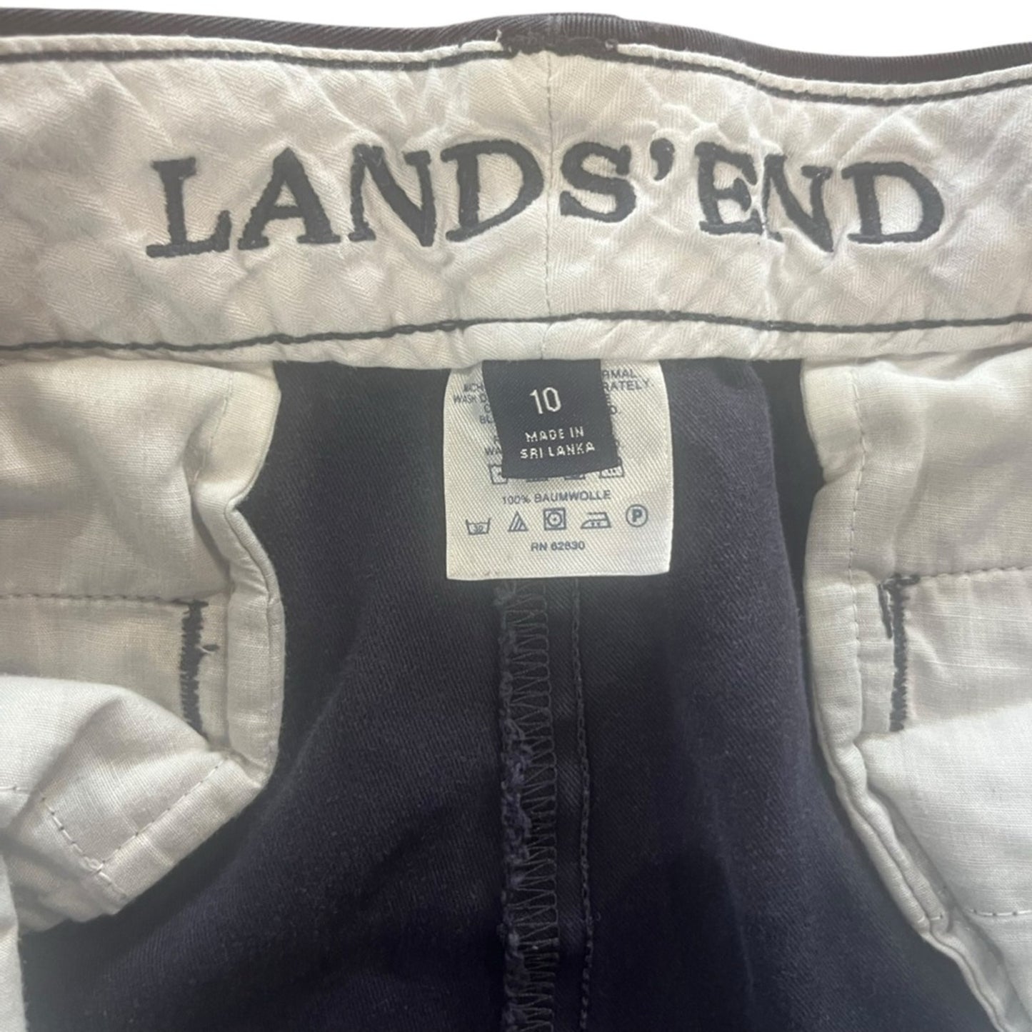 Lands End Chino Pants Womens Size 10 Dark Blue Navy Flat Front Straight Leg