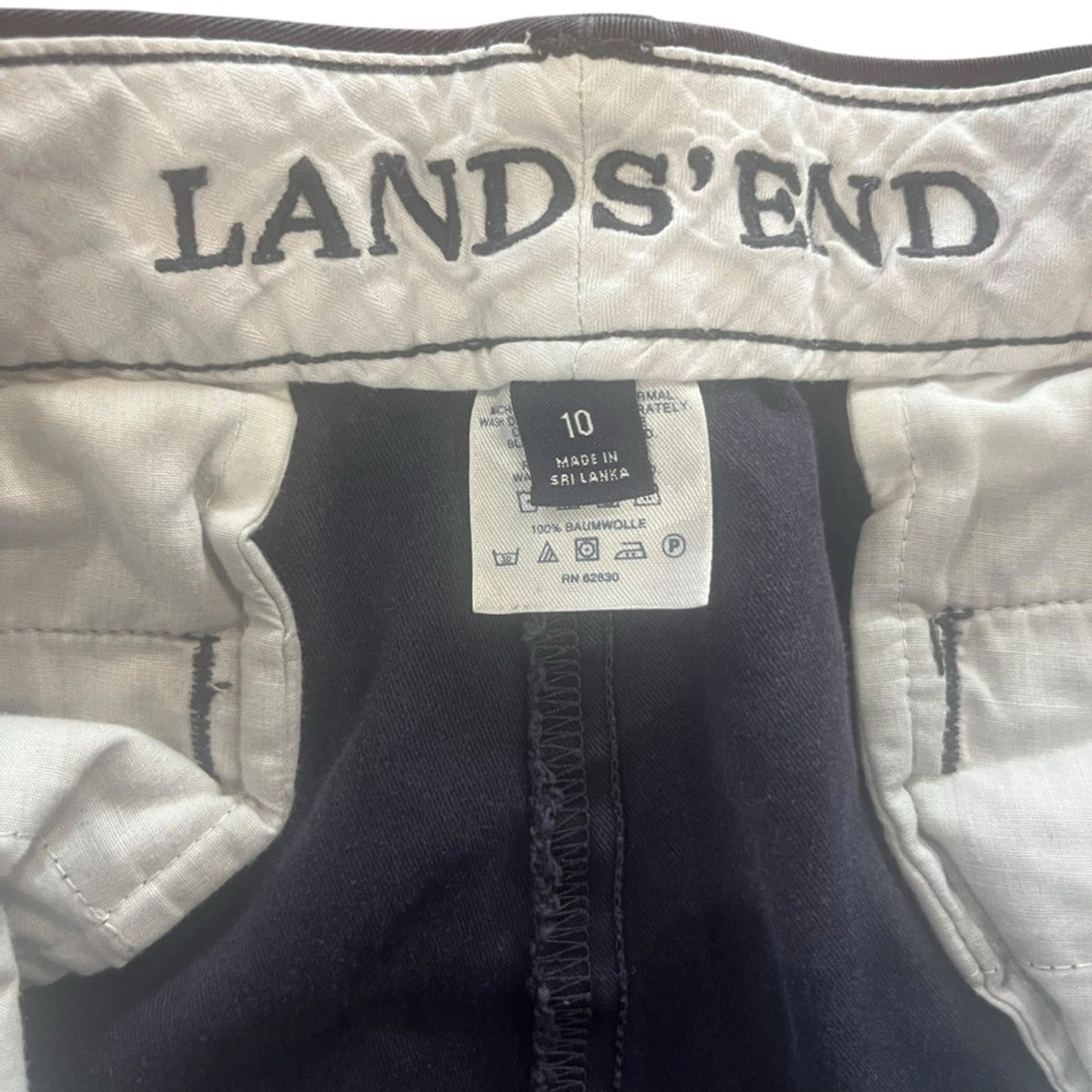 Lands End Chino Pants Womens Size 10 Dark Blue Navy Flat Front Straight Leg