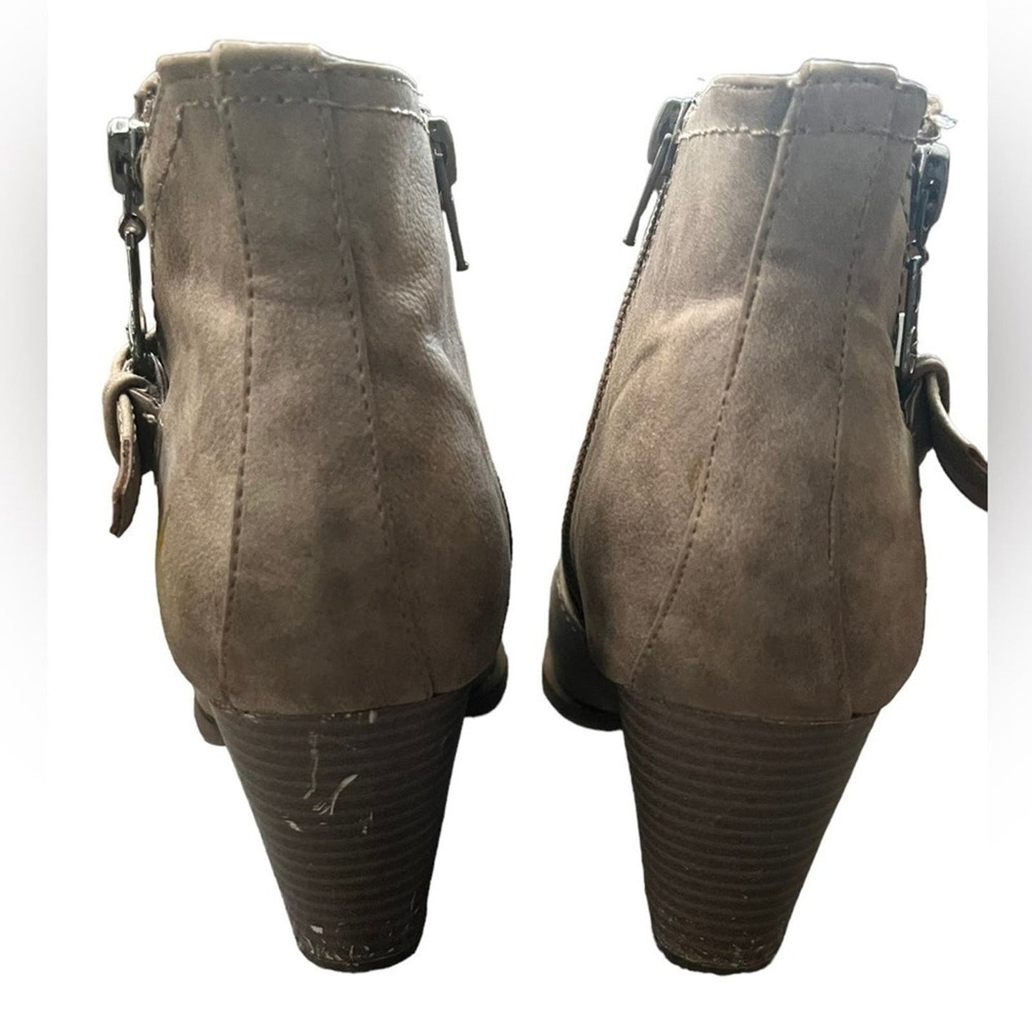 Guess Womens 8M Brown Ankle Boot Dual Side Zippers Buckle on outer sides