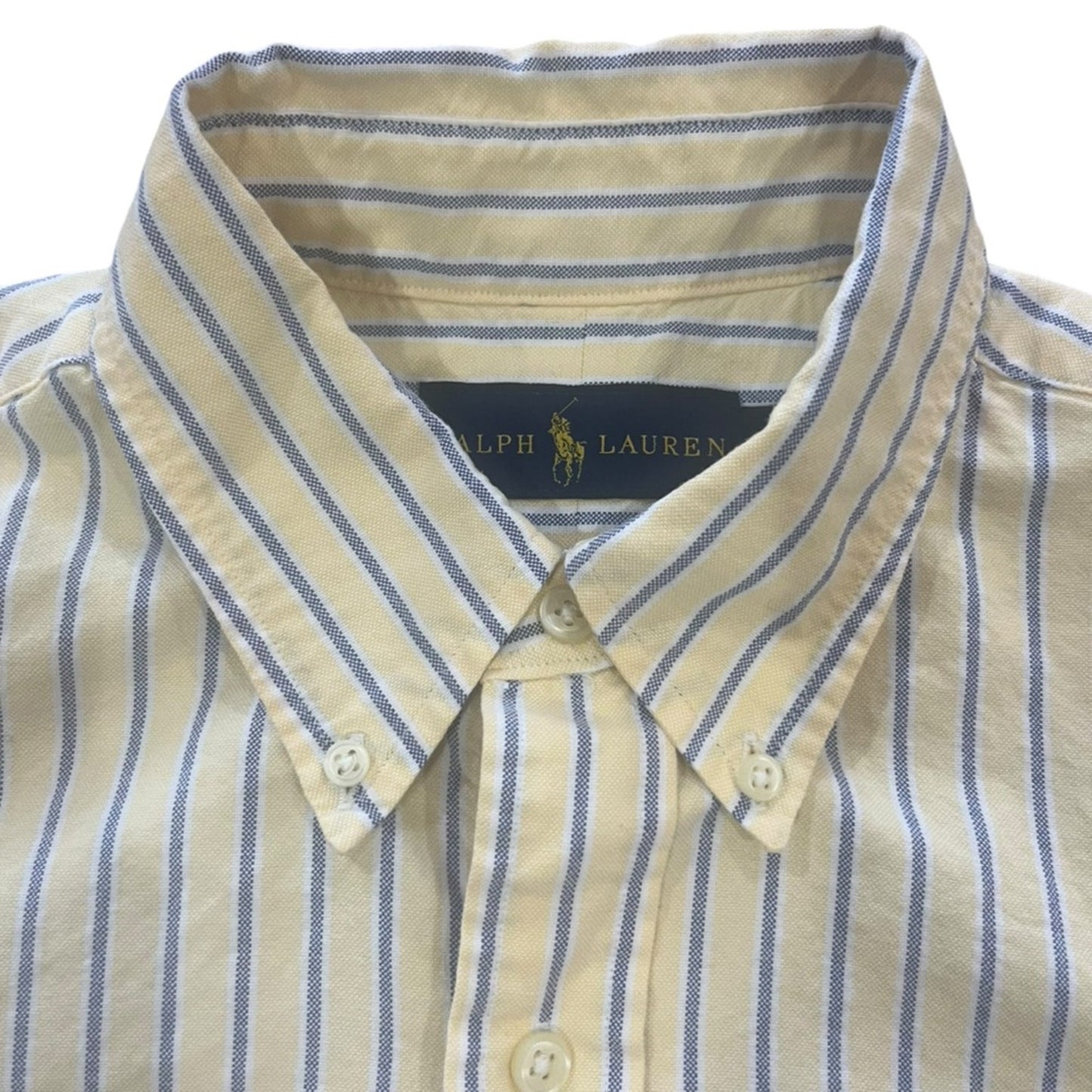 Ralph Lauren Button Down Shirt Men Medium Yellow Blue Stripe Long Sleeve Classic