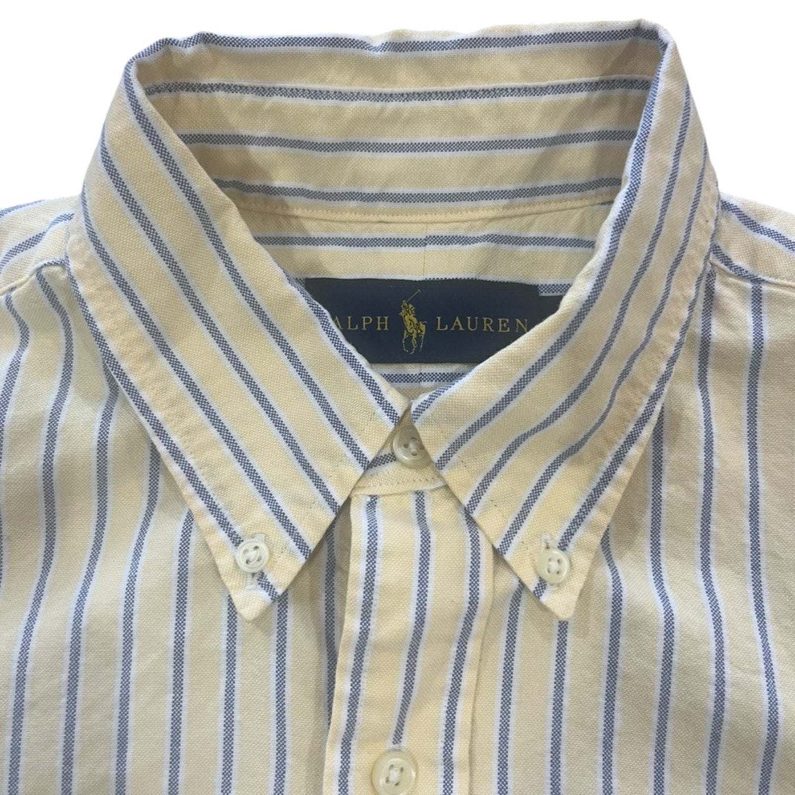 Ralph Lauren Button Down Shirt Men Medium Yellow Blue Stripe Long Sleeve Classic