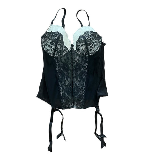 Victoria's Secret Womens Lace Corset Garter 36C Black Cream Bustier Lingerie