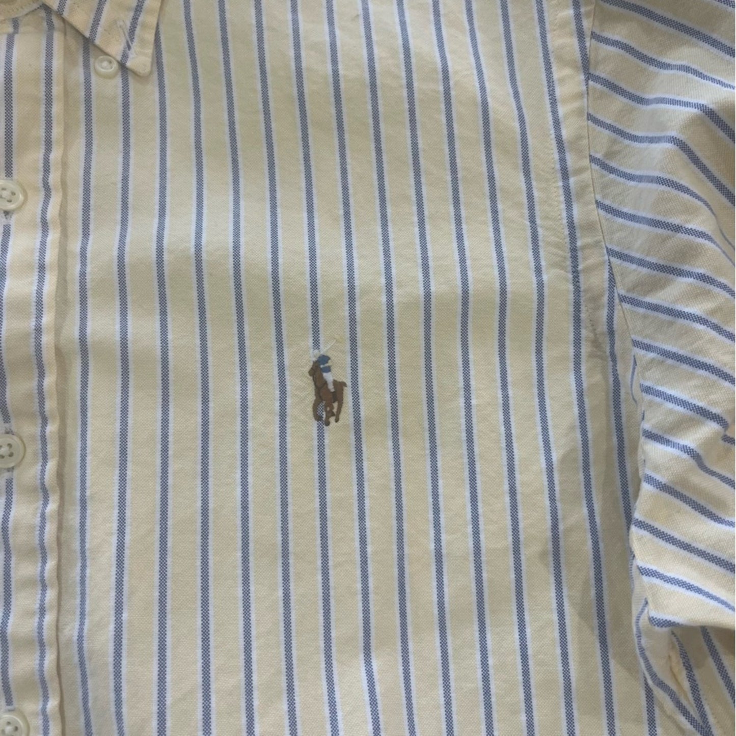 Ralph Lauren Button Down Shirt Men Medium Yellow Blue Stripe Long Sleeve Classic