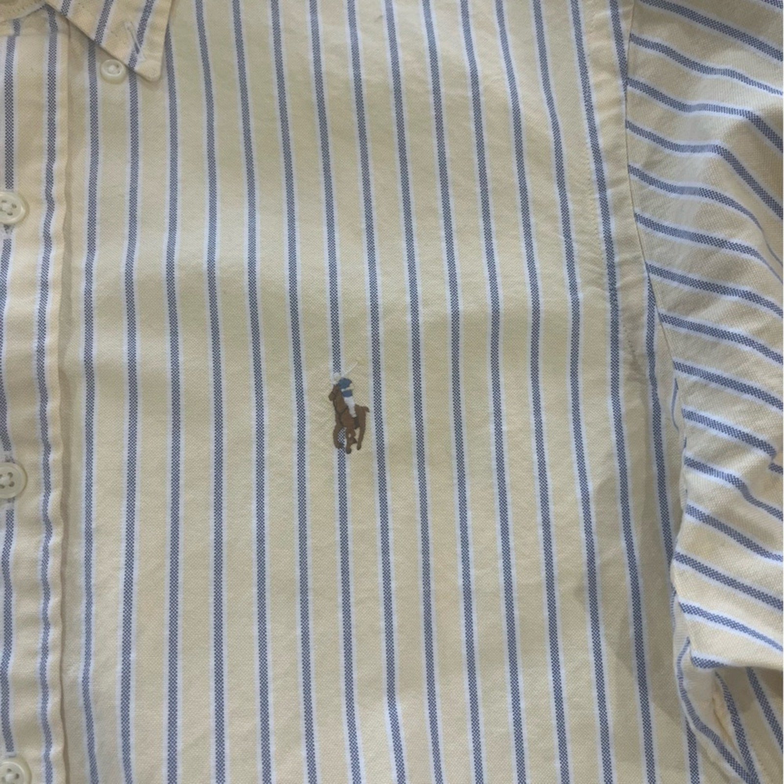 Ralph Lauren Button Down Shirt Men Medium Yellow Blue Stripe Long Sleeve Classic