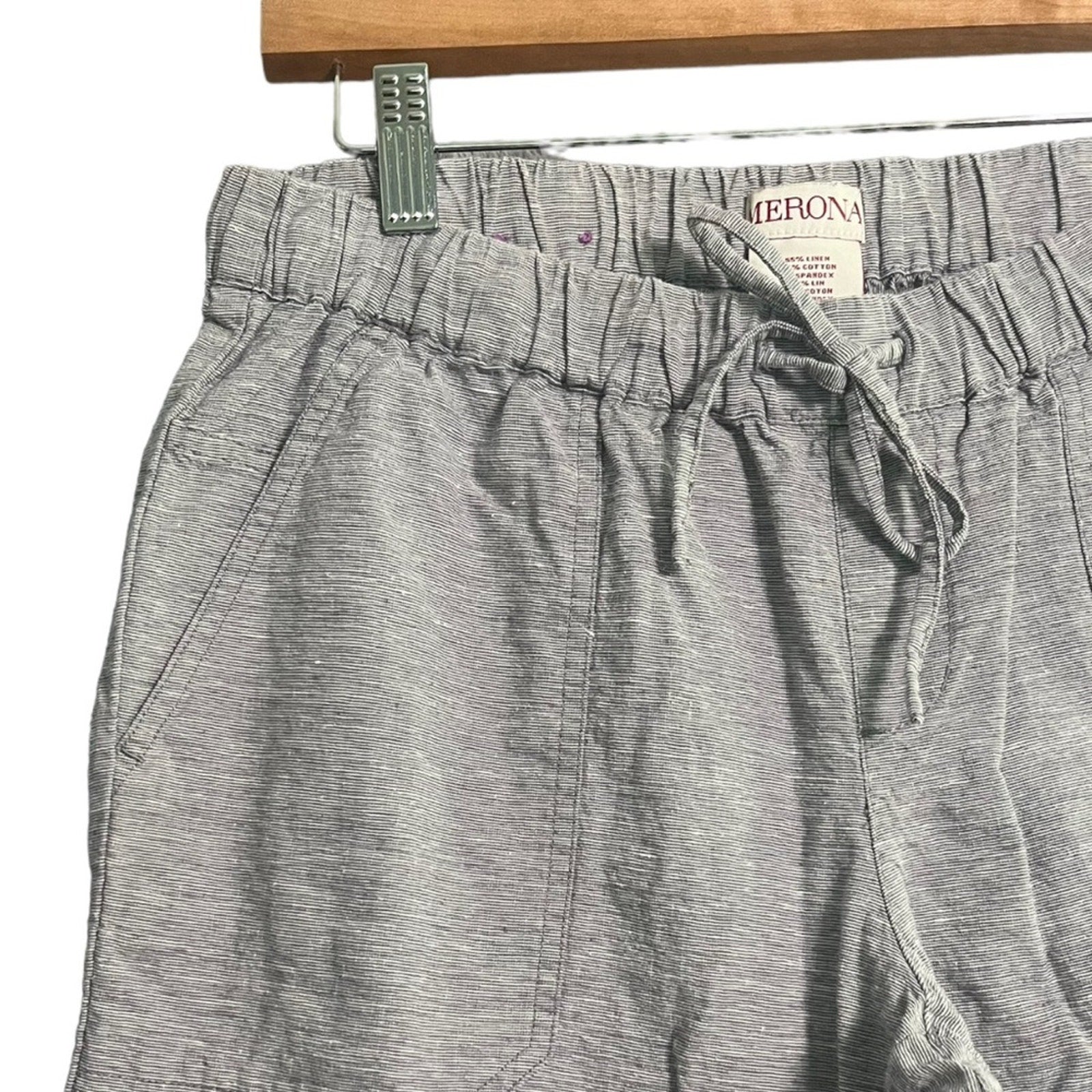 Merona Womens Pants Size Small Linen Blend Blue Drawstring Front Pocket 