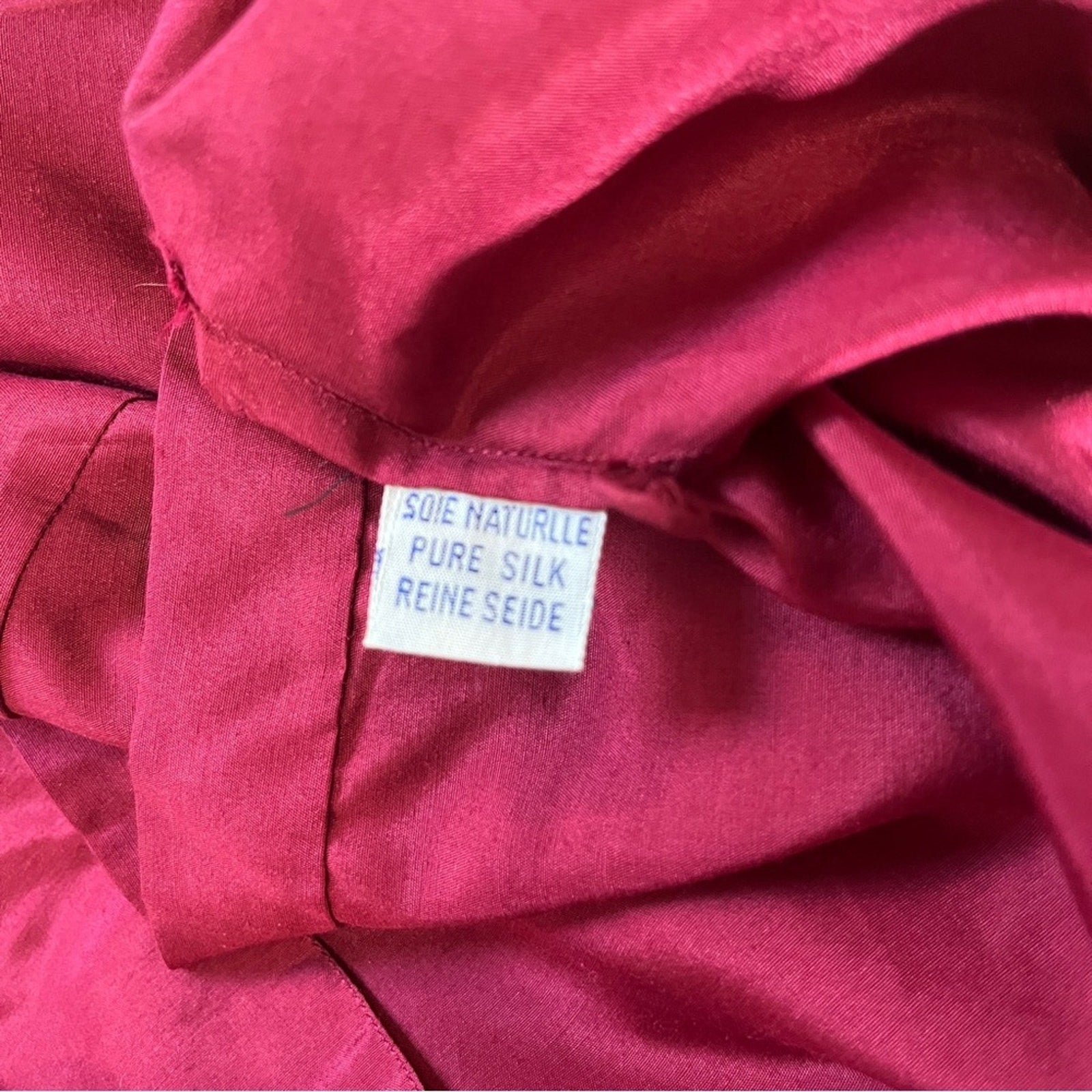 Vintage 100% Chinese Silk Peony Hand Embroidered Dark Red Burgandy Blouse 38