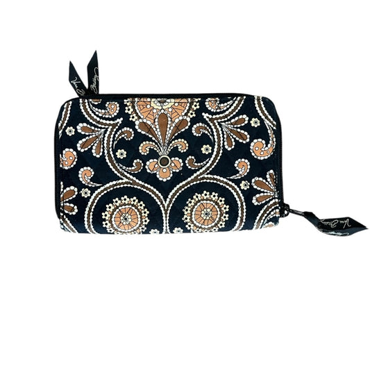 Vera Bradley Zip Around Wallet Large Black Brown Quilted Credit Card Pockets