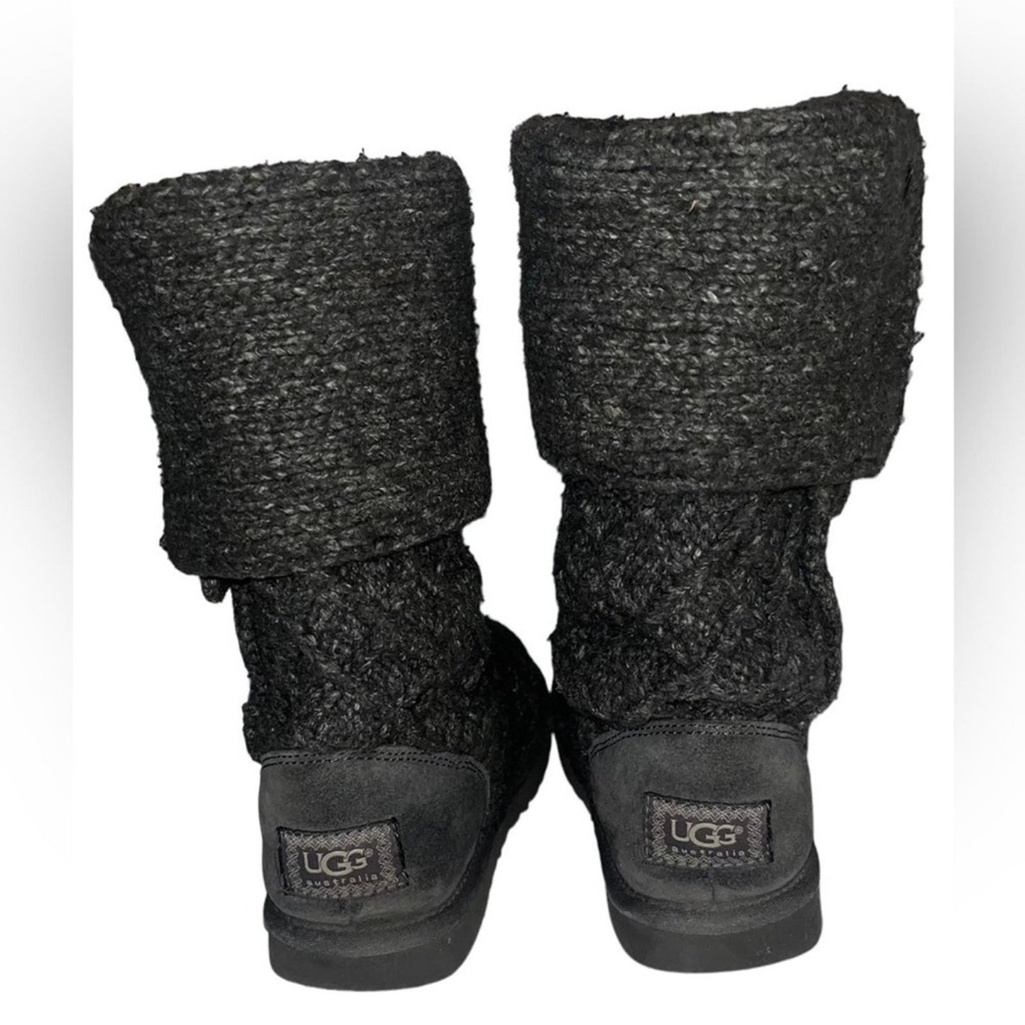 UGG Shearling Boots Womens Size 7 Gray Classic Long Sheepskin Lattice Knit 