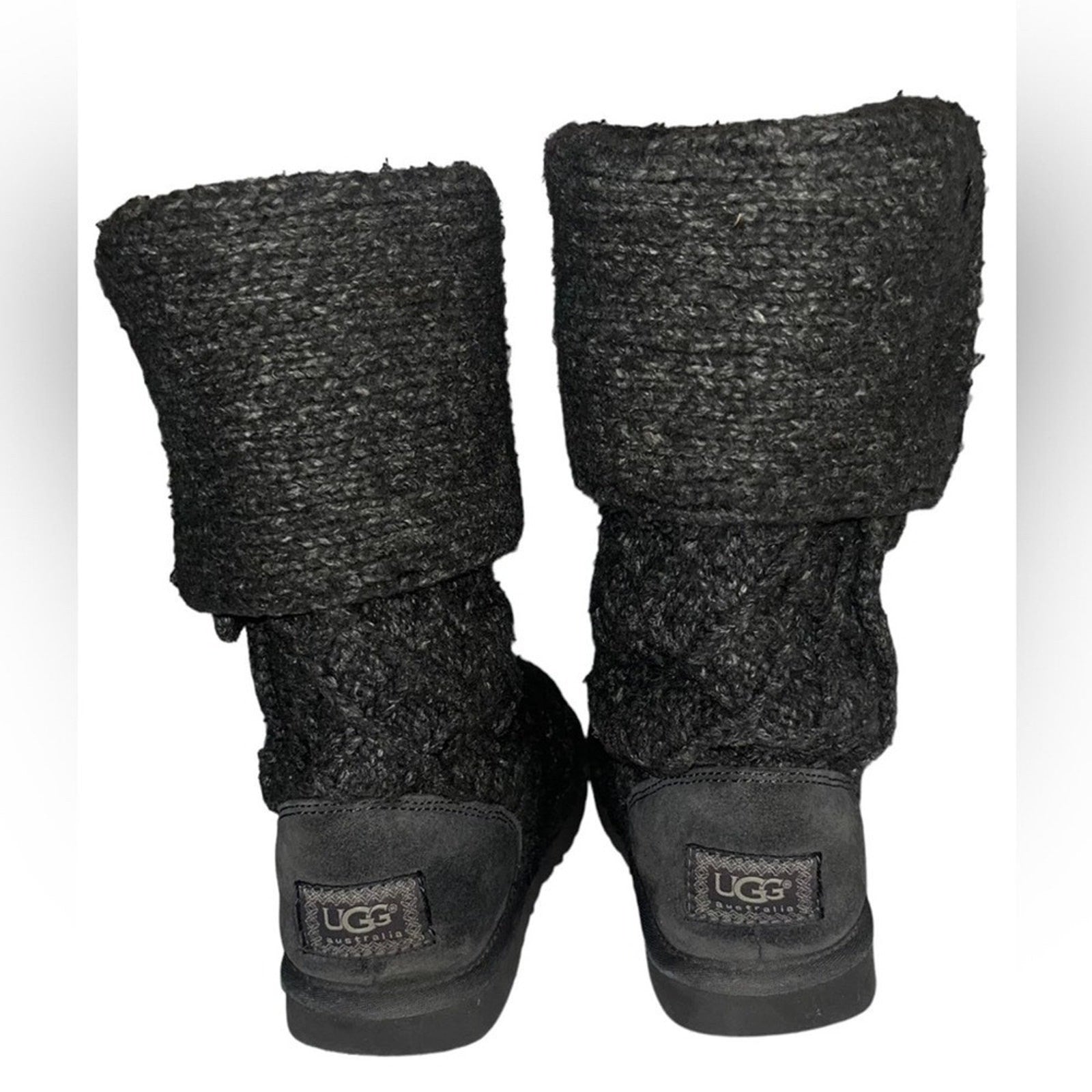 UGG Shearling Boots Womens Size 7 Gray Classic Long Sheepskin Lattice Knit 