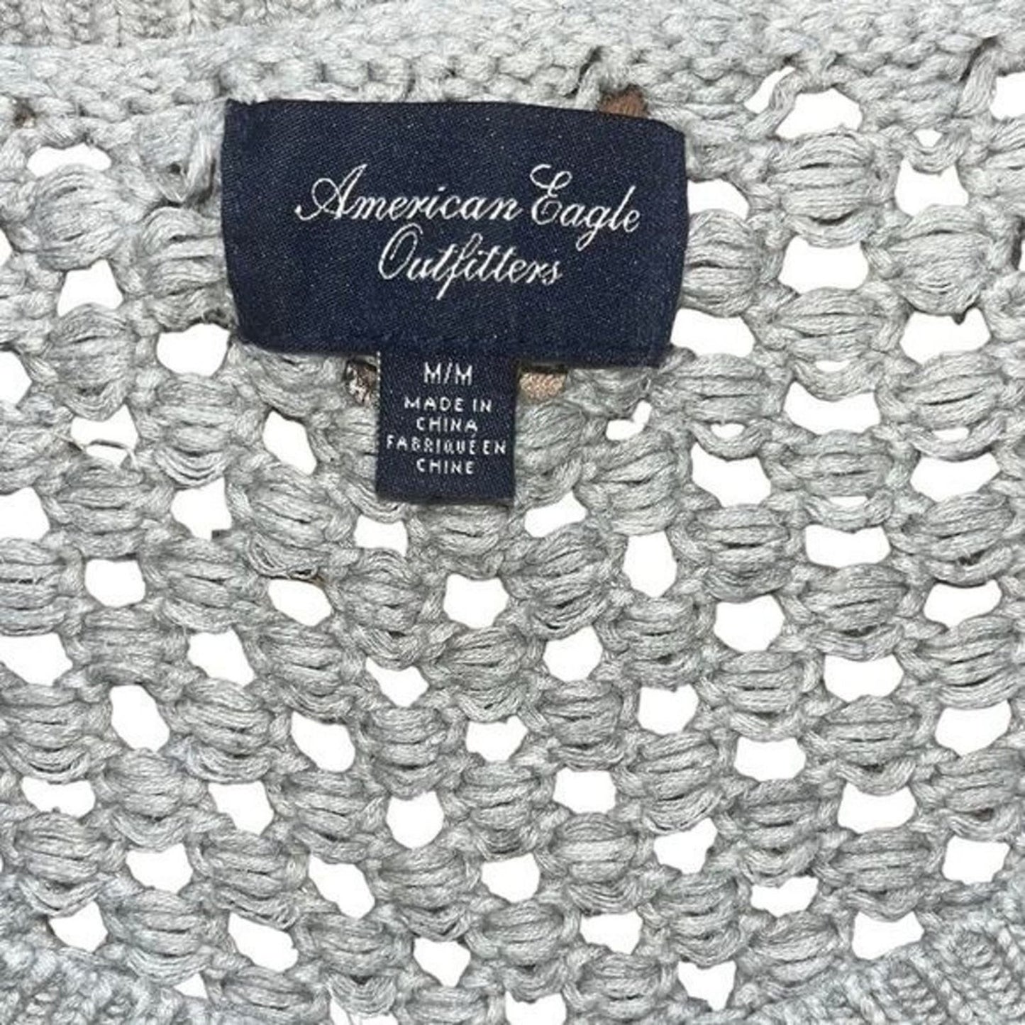 American Eagle Cable Knit Sweater Womens Size Medium Gray Green Ombré 
