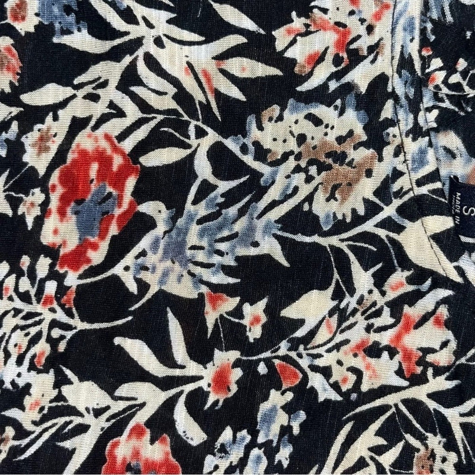Lucky Brand Mixed Print Blouse Womens Size Small Back Button Ruffle Boho Chic