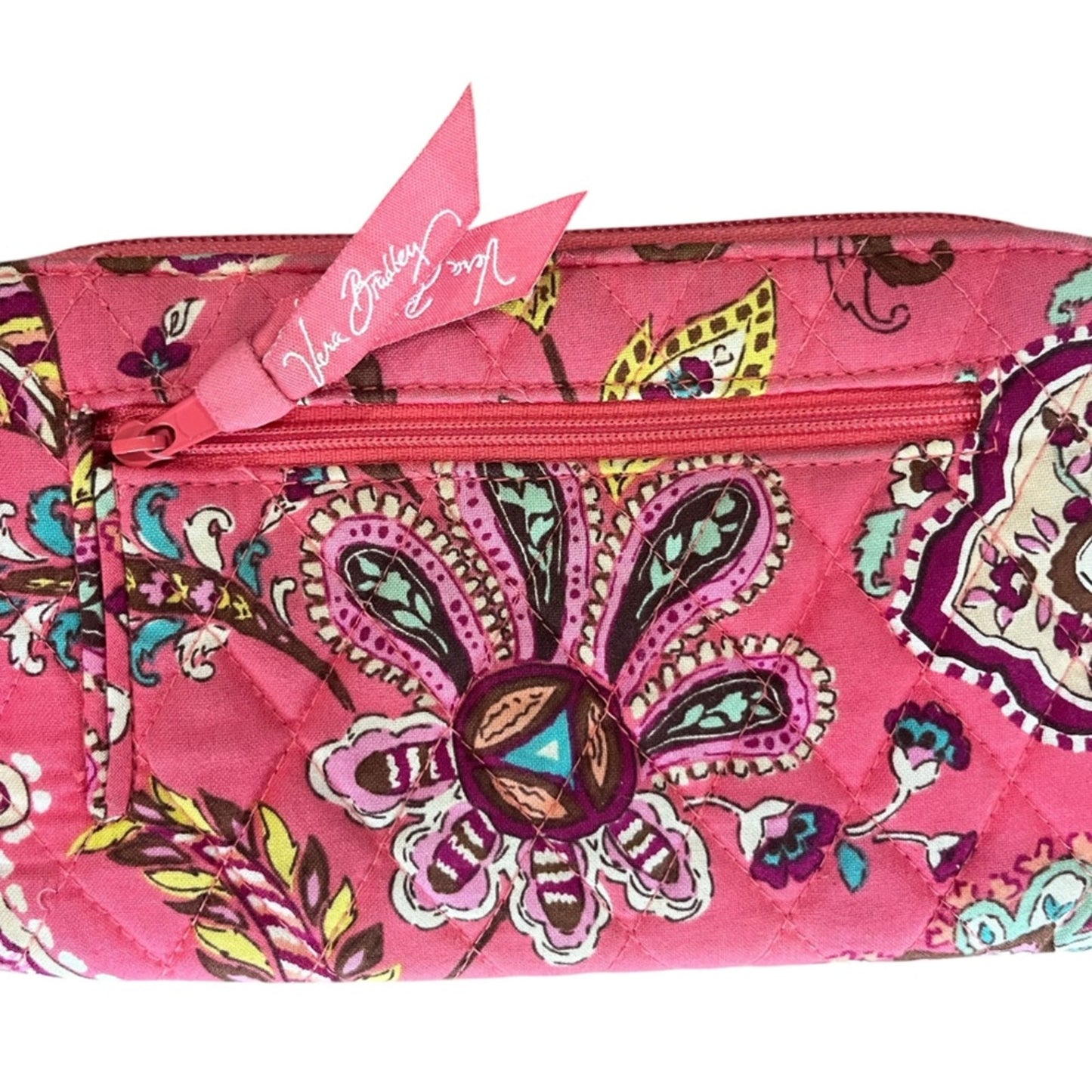 Vera Bradley Pink Zip Around Wallet Large Quilted Credit Card Money Pockets