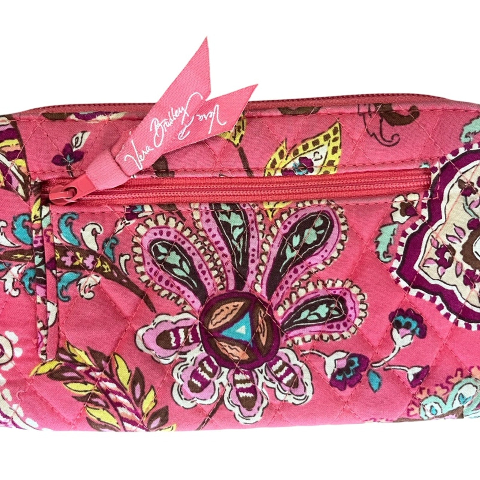 Vera Bradley Pink Zip Around Wallet Large Quilted Credit Card Money Pockets