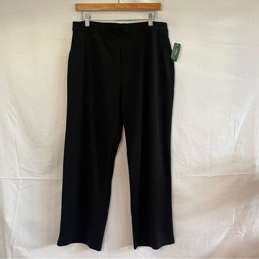 LL Bean Leisure Pants Womens Size Large Petite Black Lounge Plain Relaxed NWT
