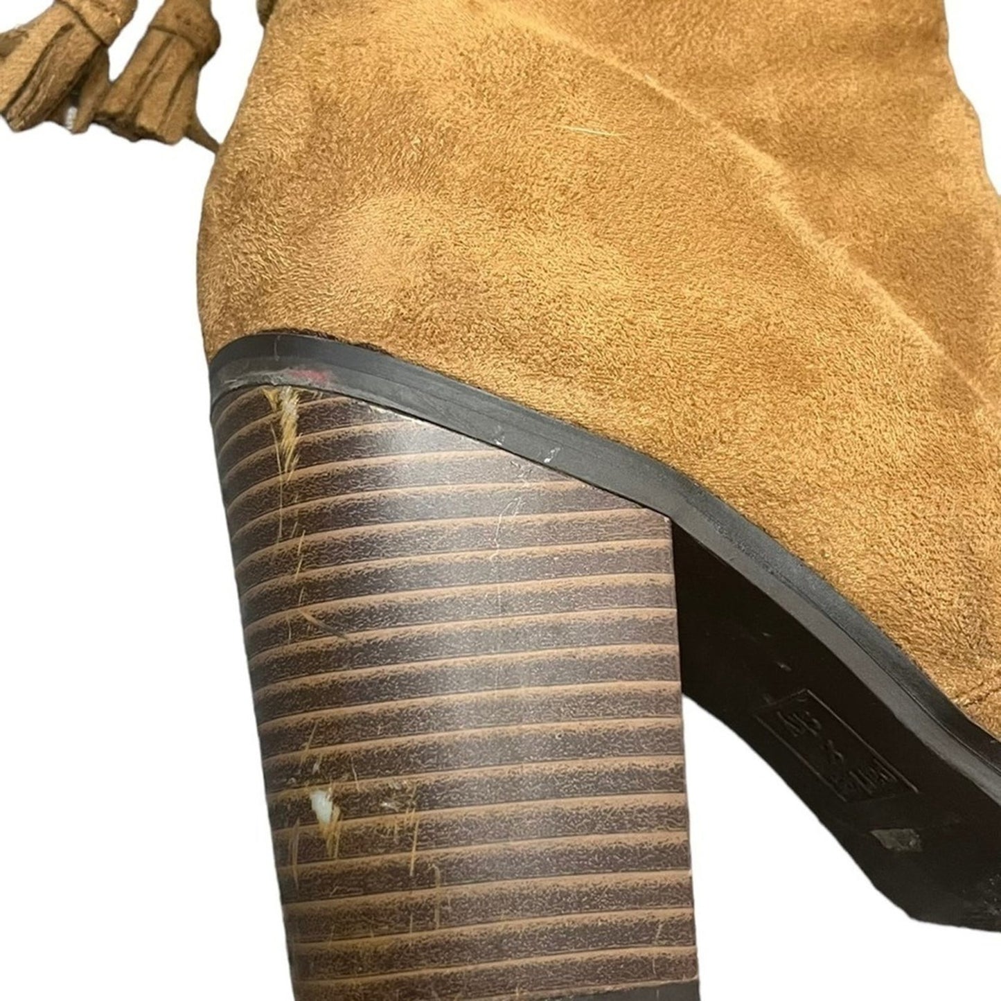 Parker & Sky Ankle Boots Size 8.5 Cognac Brown Faux Suede Block Heel 3.5” Zip