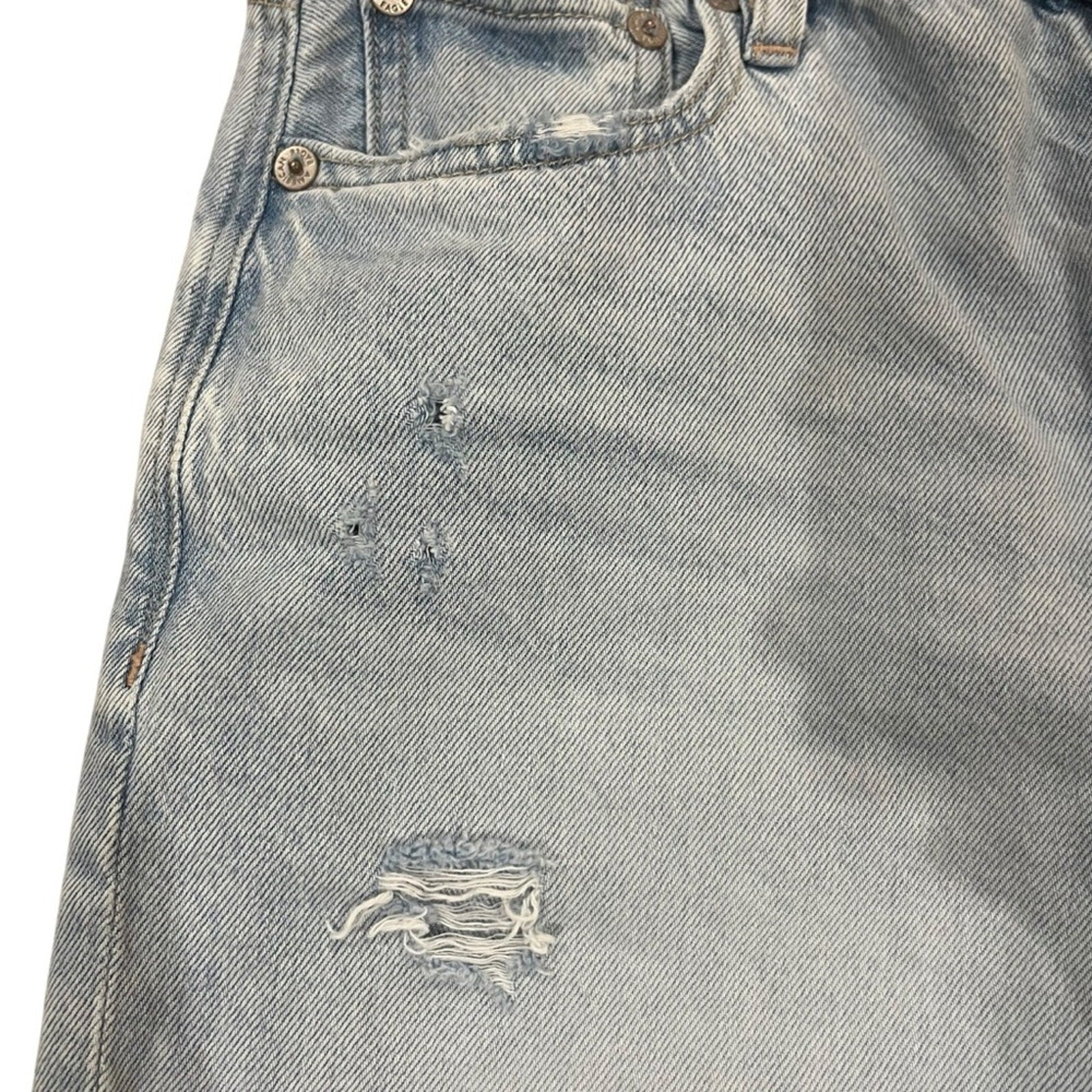 American Eagle Super High Rise Baggy Wide Leg Ankle Light Wash Distressed Sz 00
