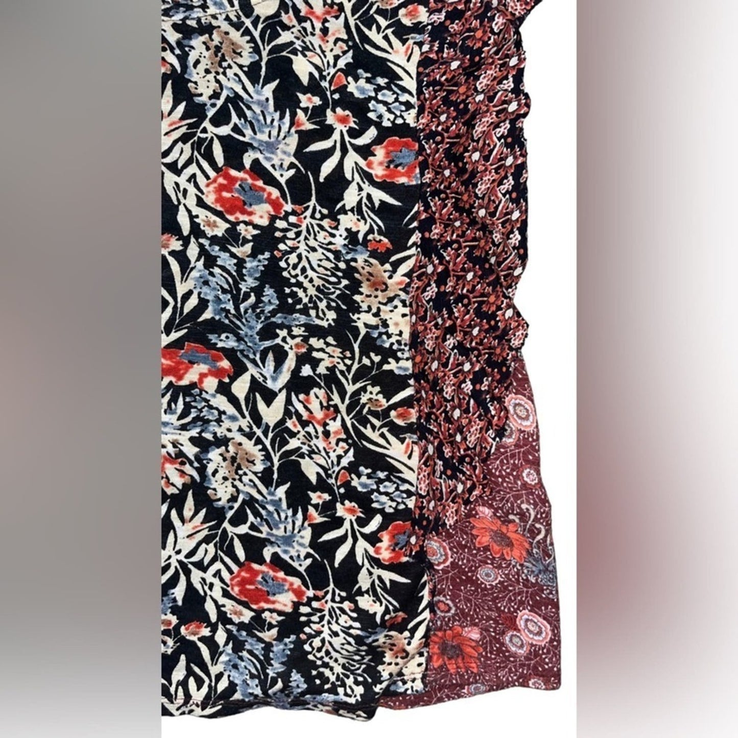 Lucky Brand Mixed Print Blouse Womens Size Small Back Button Ruffle Boho Chic