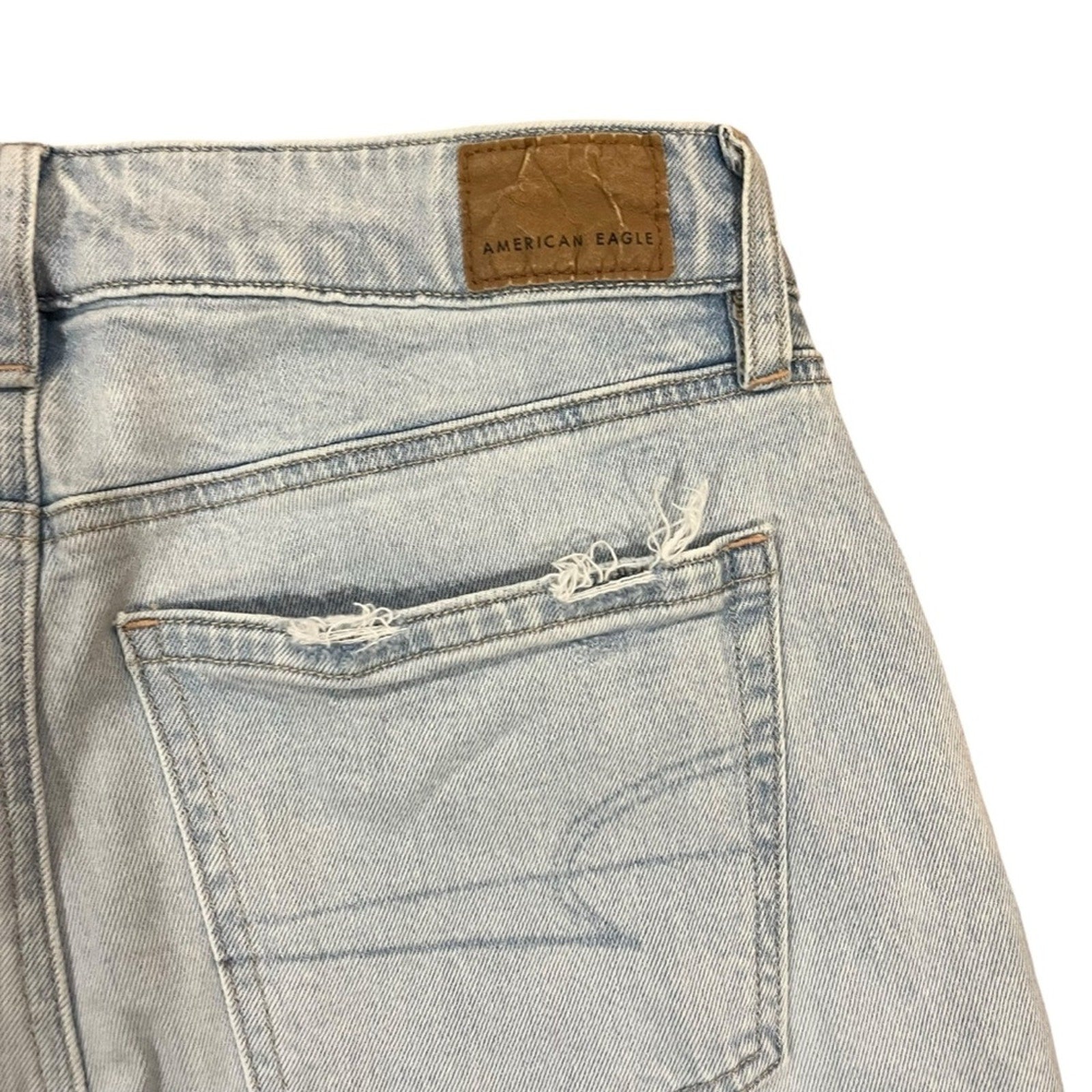 American Eagle Super High Rise Baggy Wide Leg Ankle Light Wash Distressed Sz 00