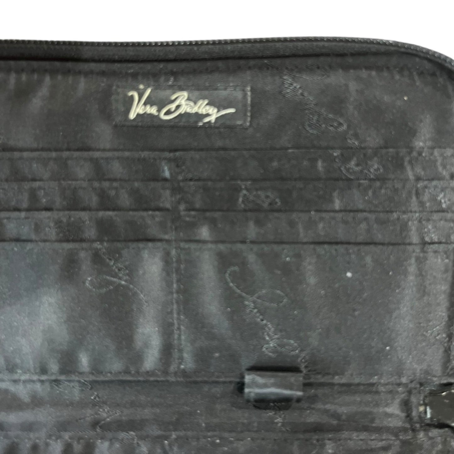 Vera Bradley Zip Around Wallet Large Black Brown Quilted Credit Card Pockets