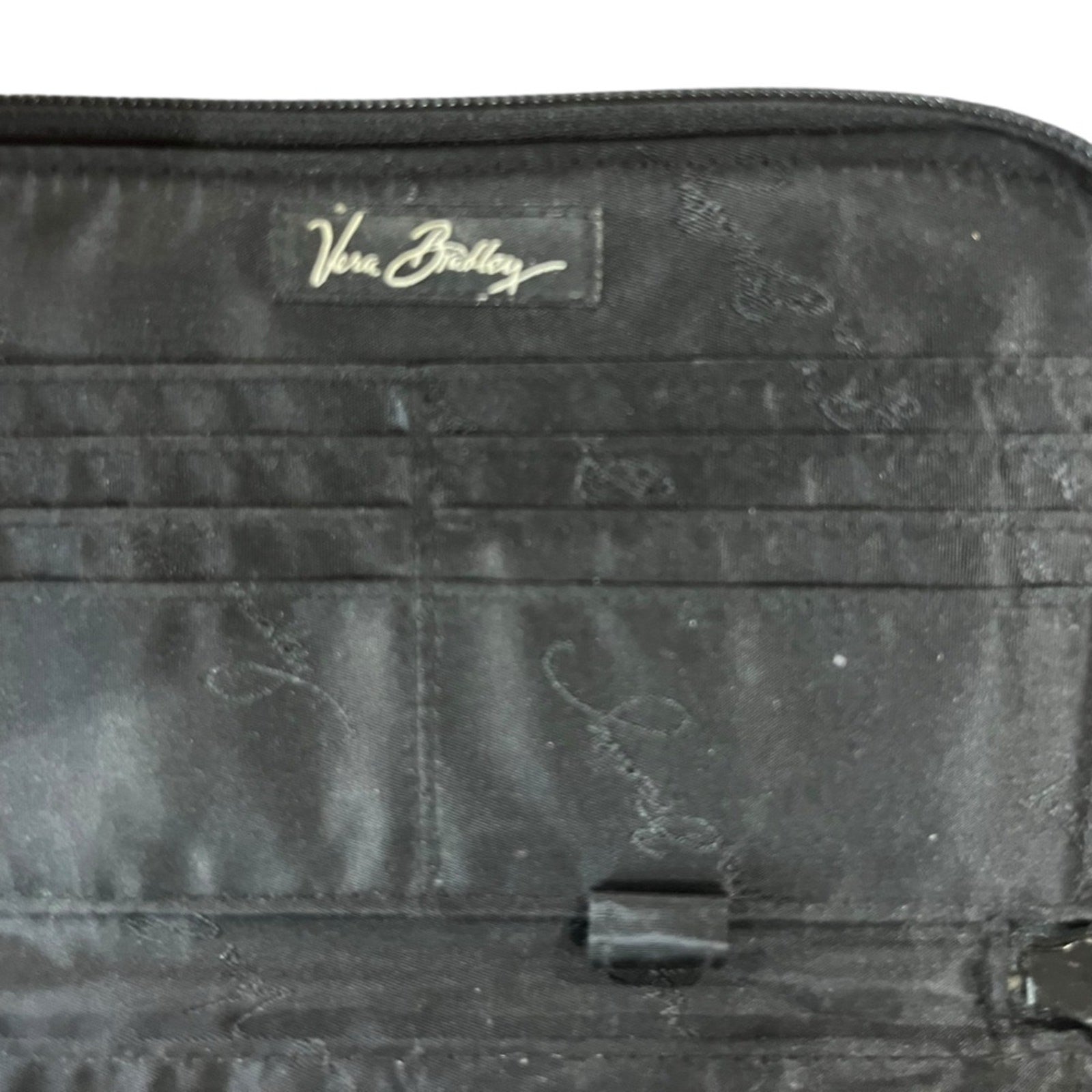 Vera Bradley Zip Around Wallet Large Black Brown Quilted Credit Card Pockets