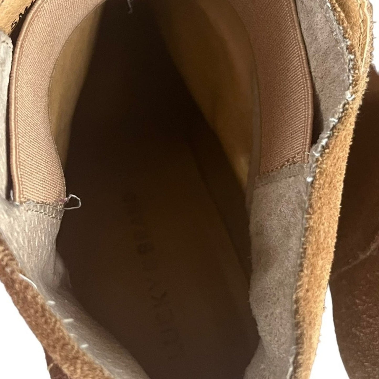 Lucky Brand Ankle Boots Womens Size 8.5 Pull On 3.25” Wedge Cognac Brown Suede  